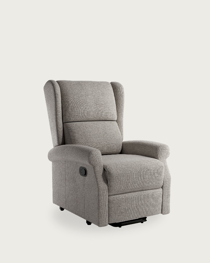 Manual recliner chair Alba with pearl upholstery and black metal leg