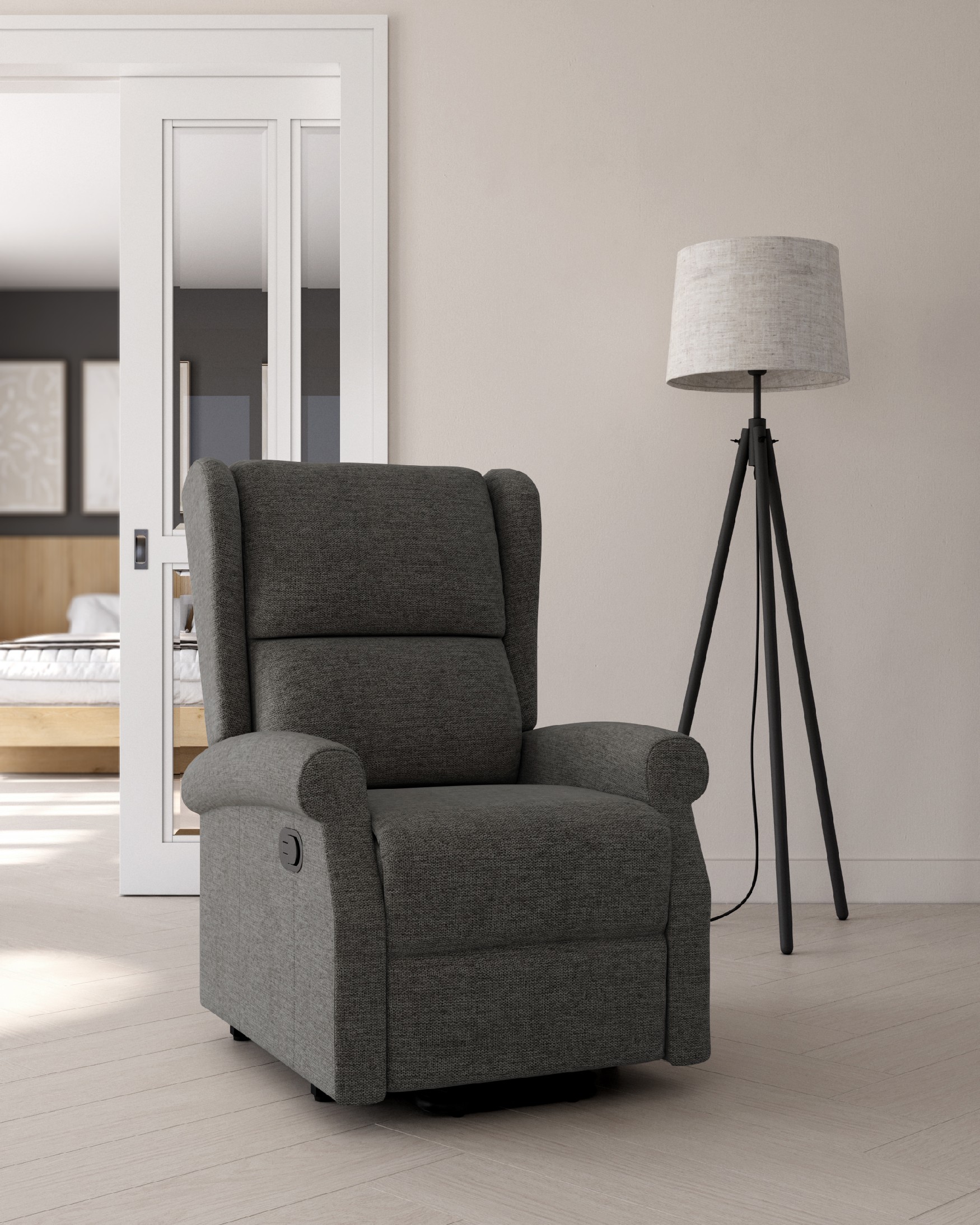Manual recliner chair Alba with slate upholstery and black metal leg