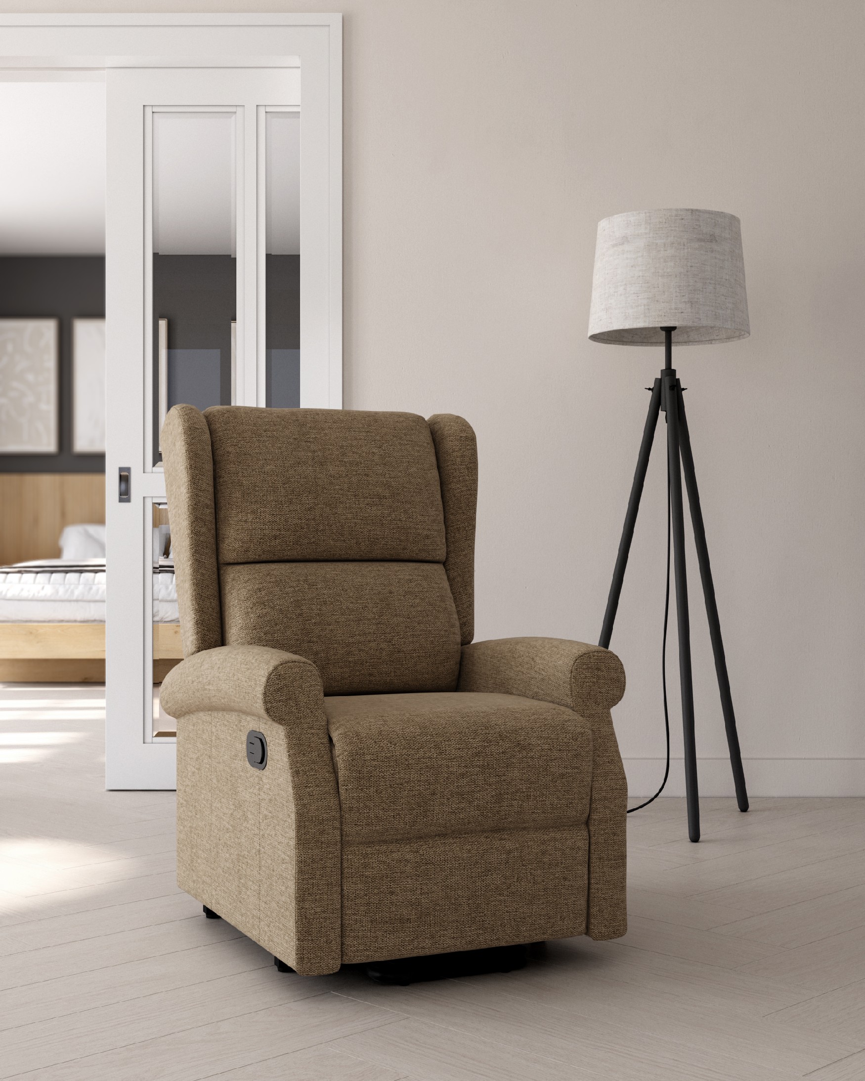 Fauteuil relax manuel Alba avec revêtement terre et pied en métal noir