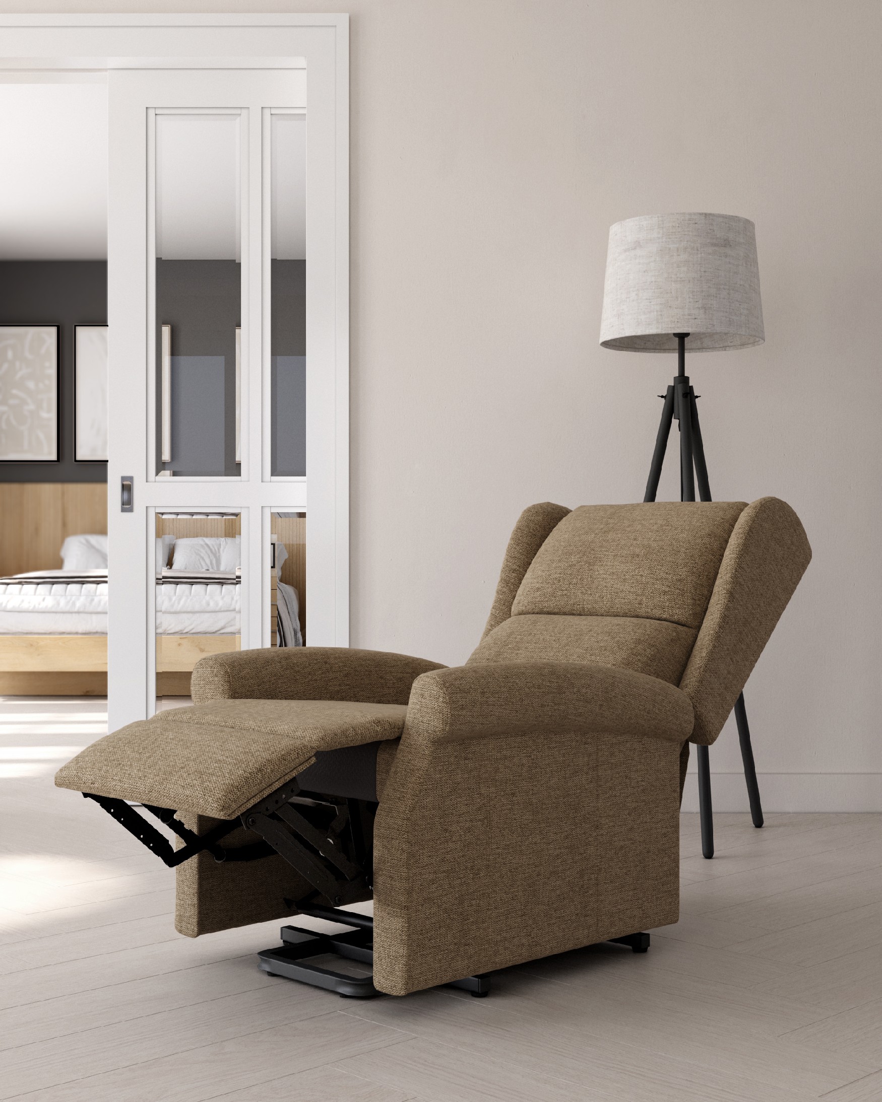 Fauteuil relax manuel Alba avec revêtement terre et pied en métal noir