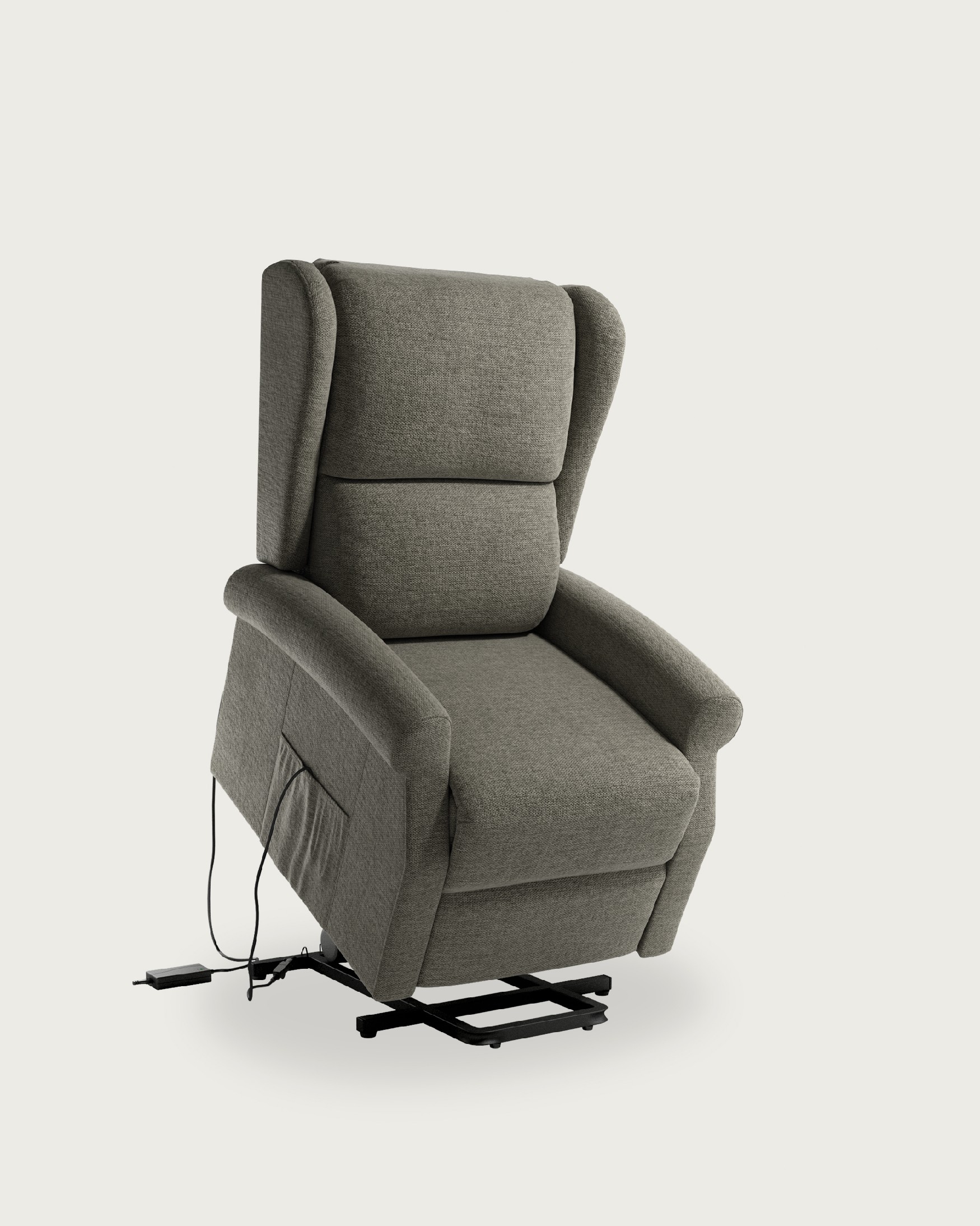 Electric recliner chair Alba with gray upholstery and black metal leg