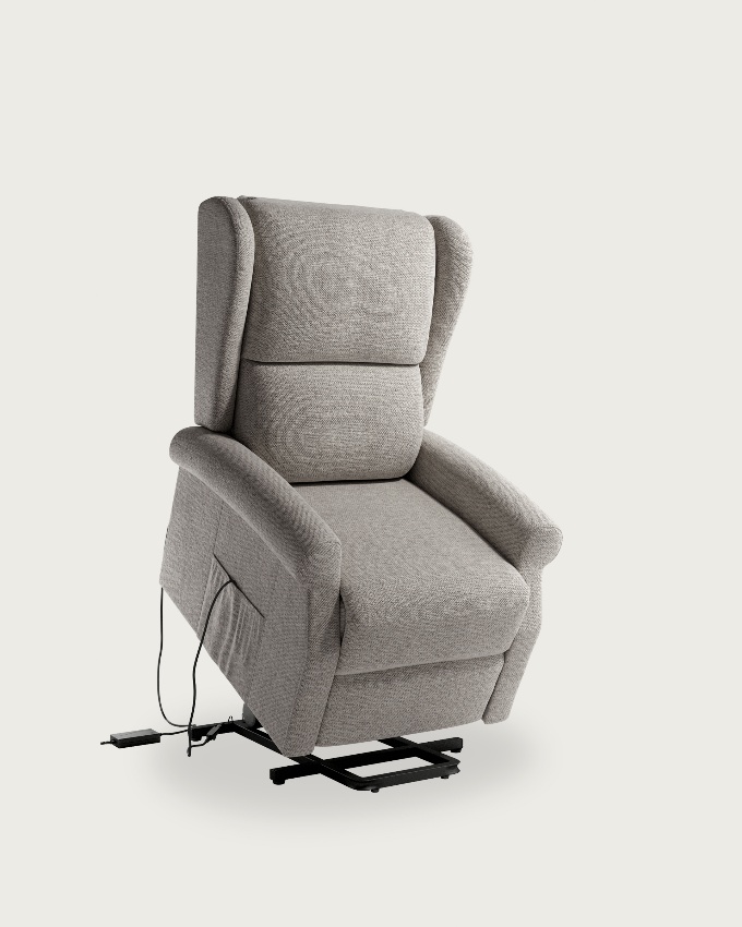 Electric recliner chair Alba with pearl upholstery and black metal leg