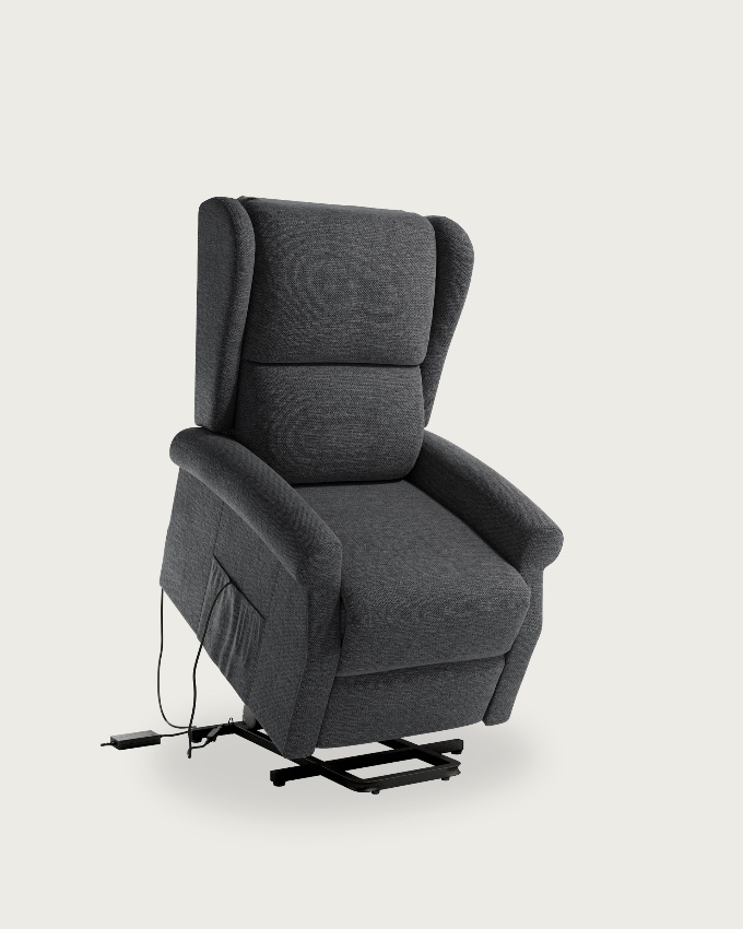 Electric recliner chair Alba with slate upholstery and black metal leg