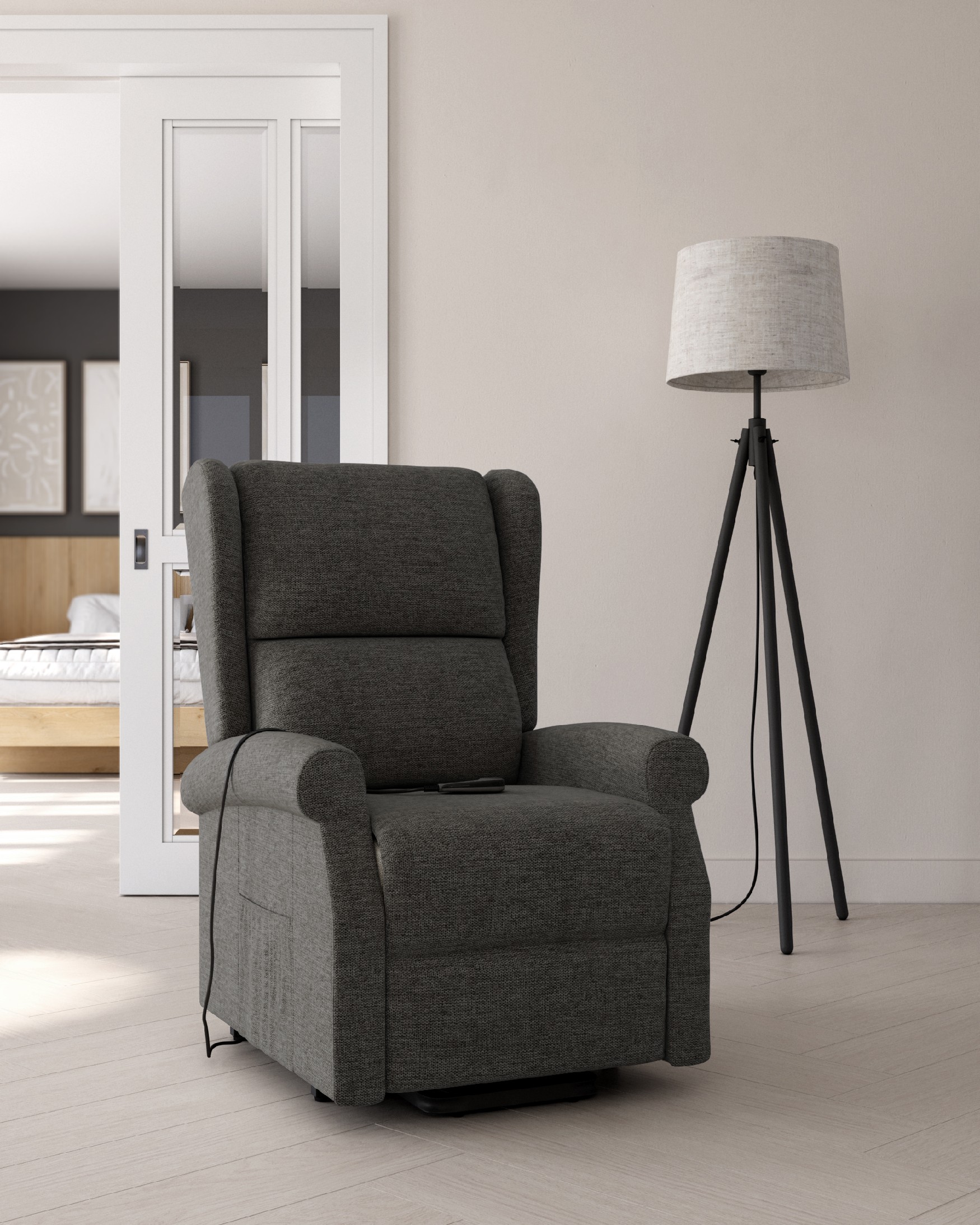 Fauteuil relax électrique power lift Alba avec revêtement ardoise et pied en métal noir