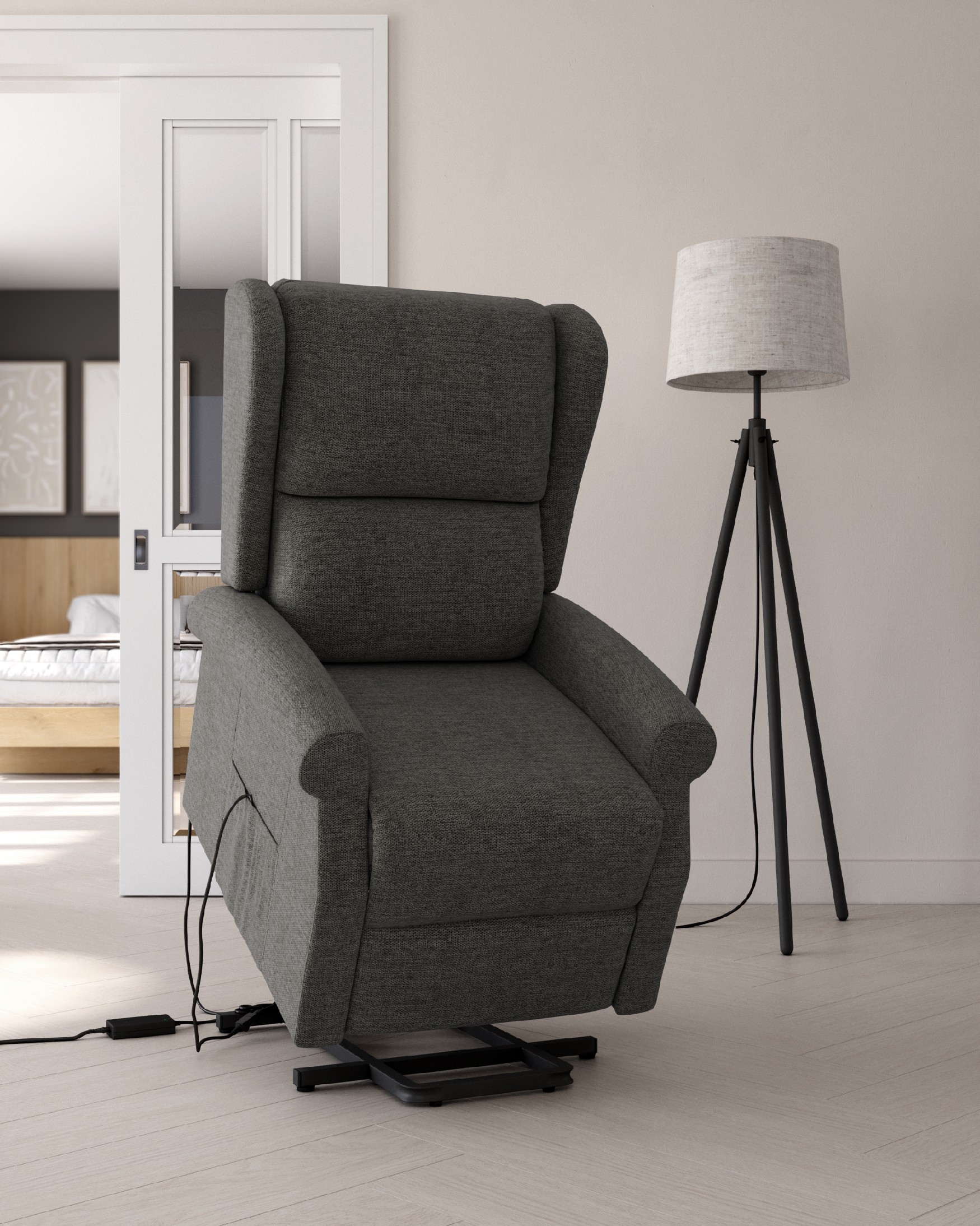 Fauteuil relax électrique power lift Alba avec revêtement ardoise et pied en métal noir