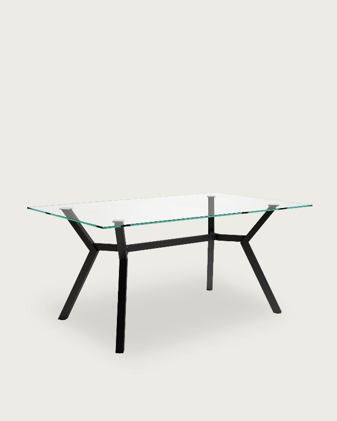 Alboran table with glass top and black metal frame 180 x 100 cm
