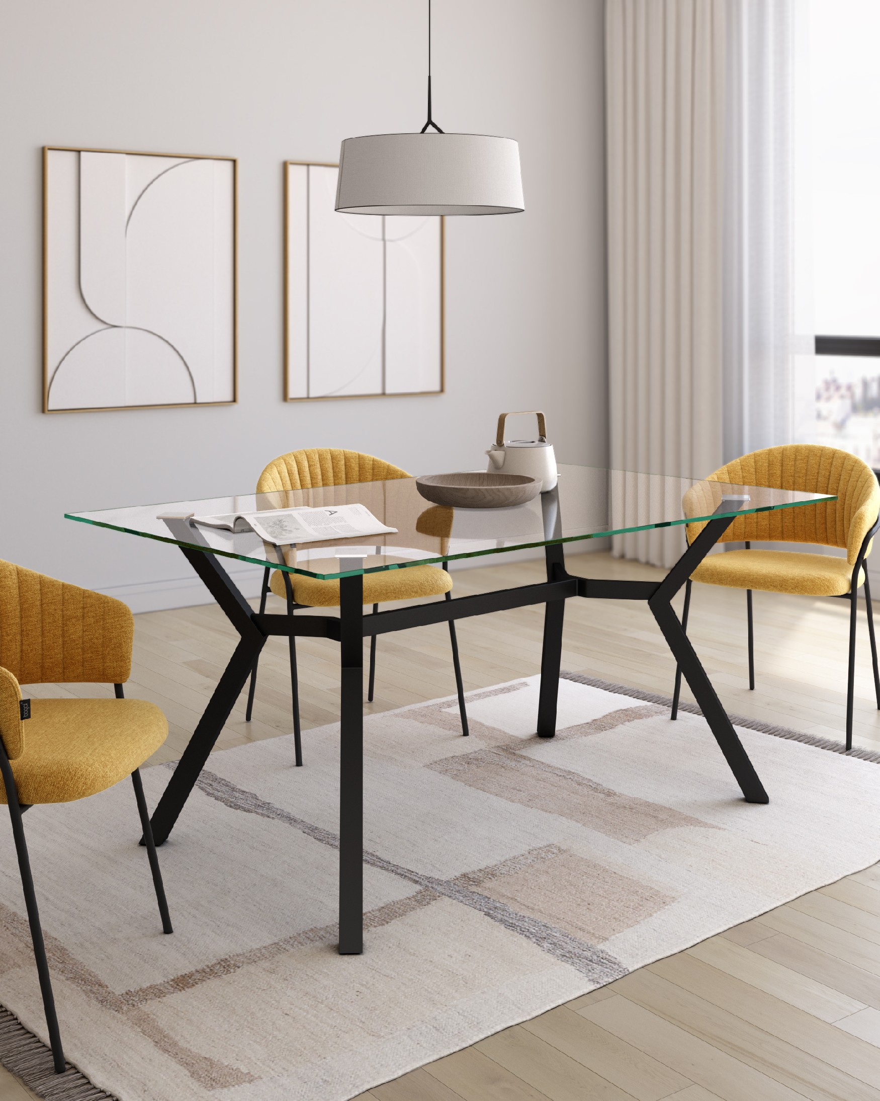 Mesa Alboran de cristal y estructura metálica negra 180 x 100 cm