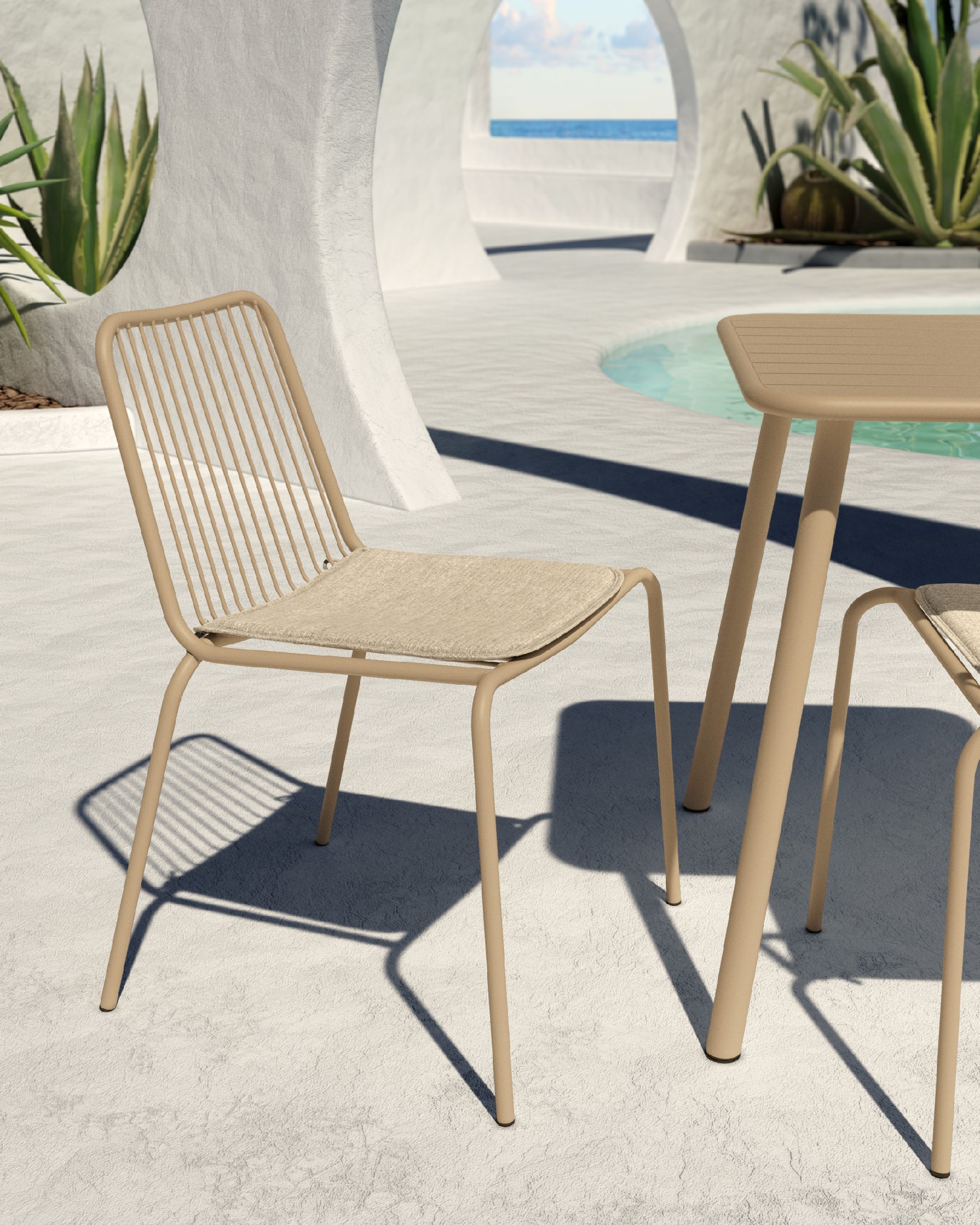 Aloha metal sand chair with cushion.