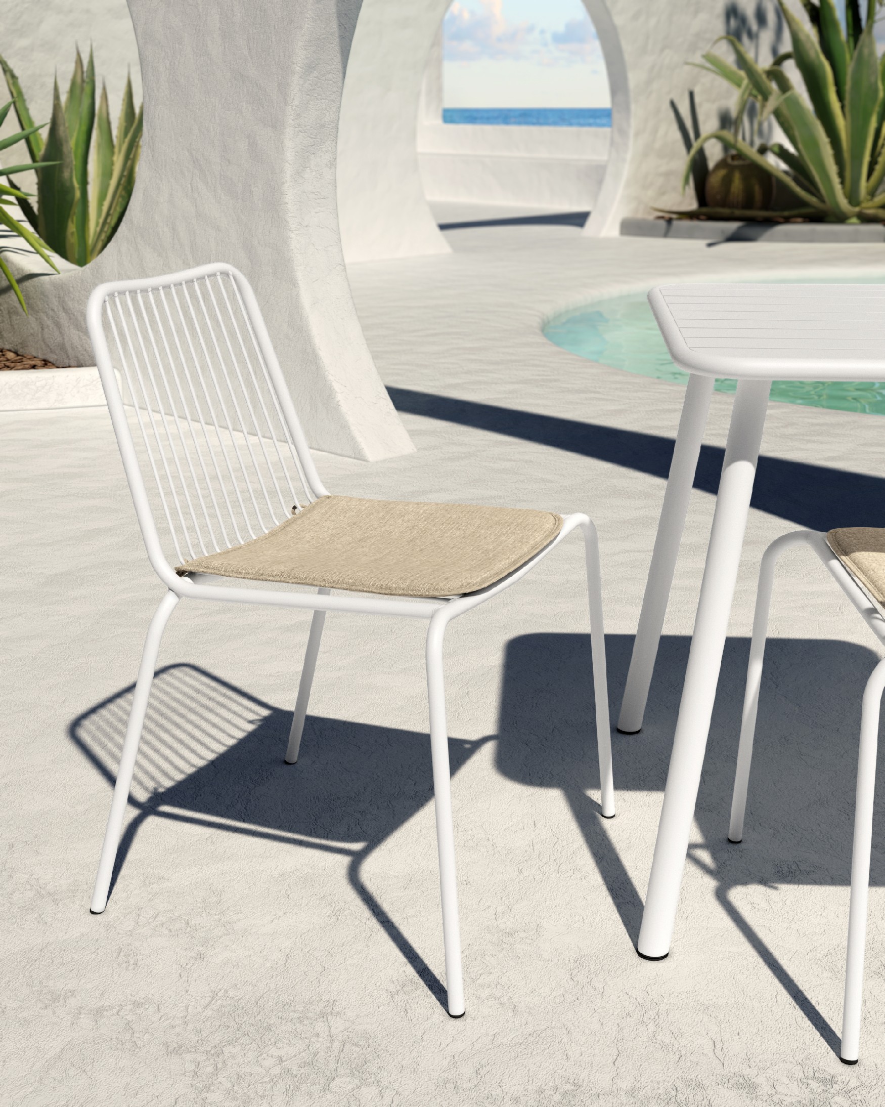 Chaise Aloha en métal blanc avec coussin