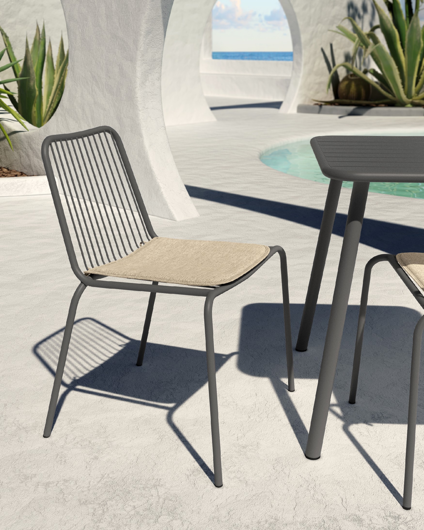 Aloha metal graphite chair with cushion