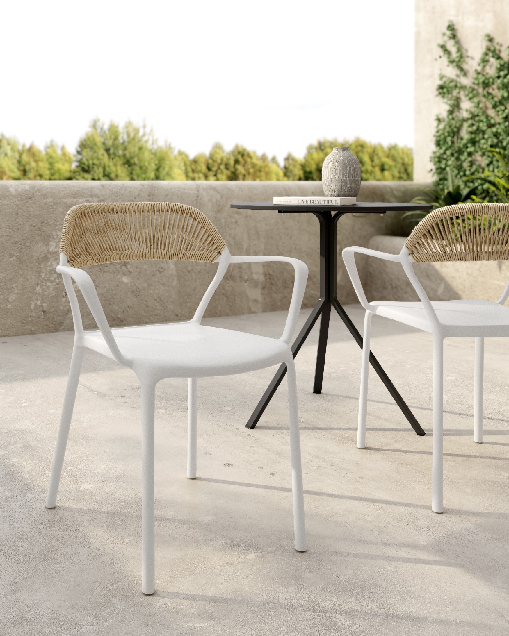 Chair Amalfi in white polypropylene and synthetic rope