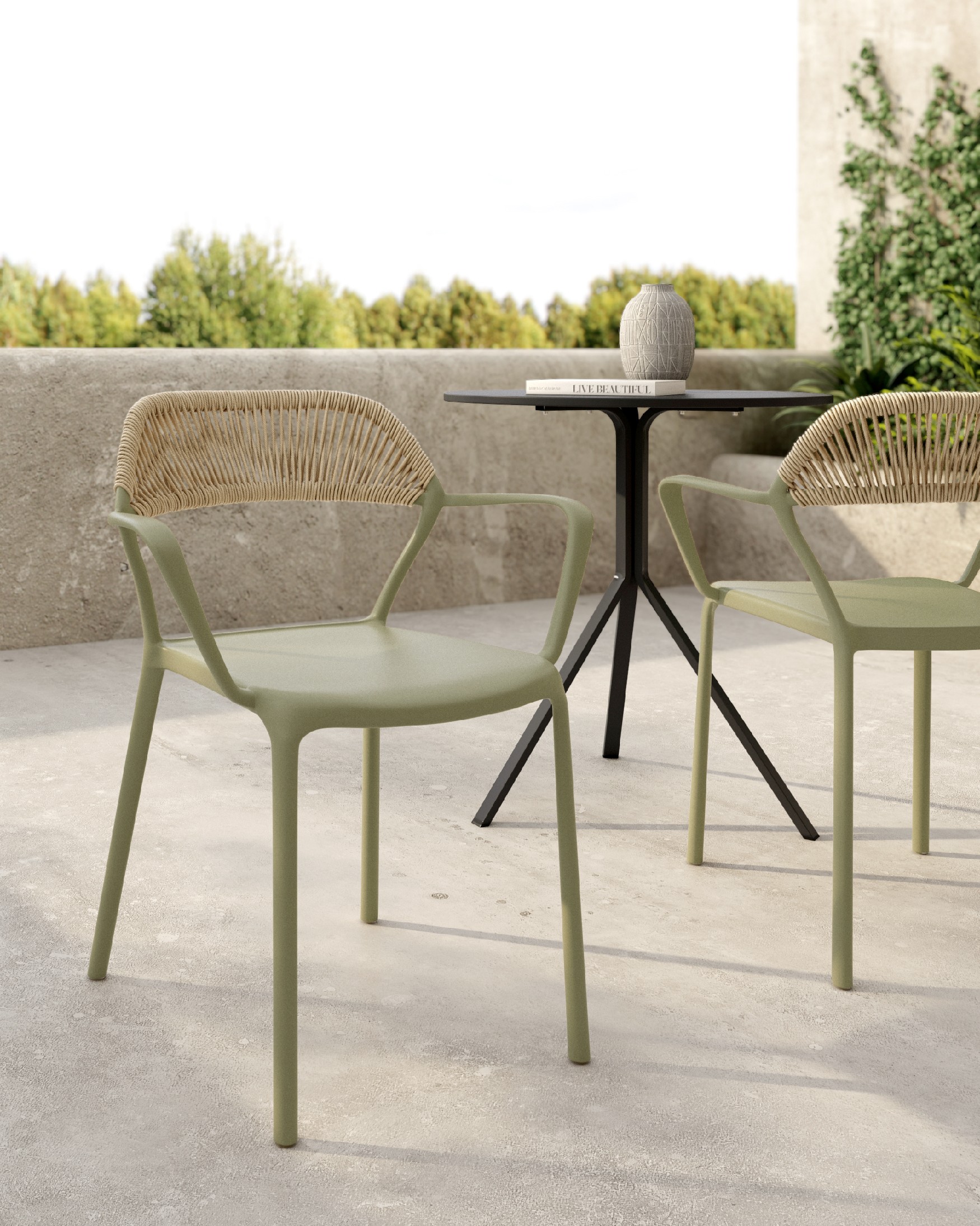 Silla Amalfi de polipropileno verde tiza y cuerda sintética