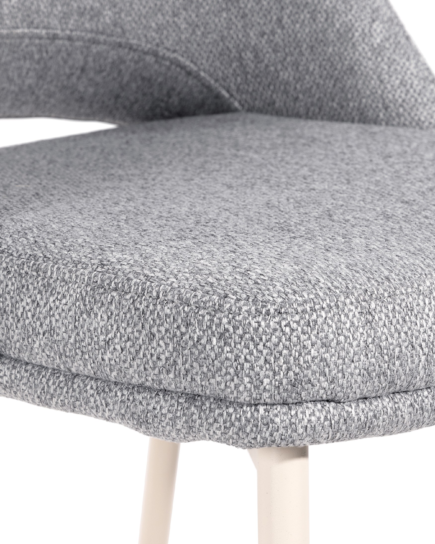 Chaise Aman avec tapisserie grise et pieds métalliques ivoire
