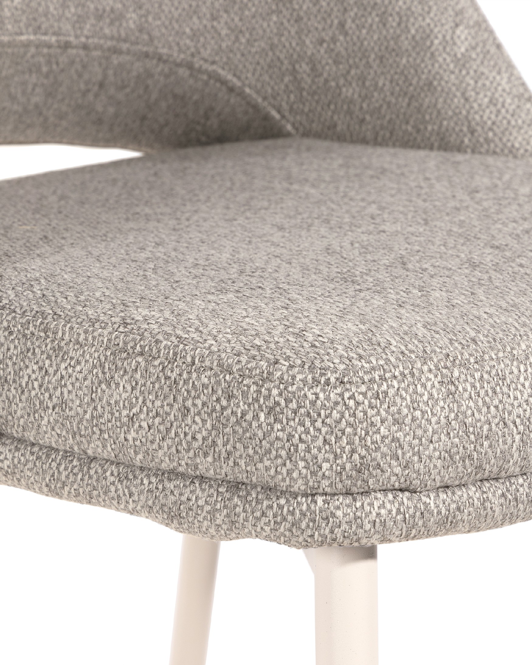 Aman chair with brown upholstery and ivory metal legs