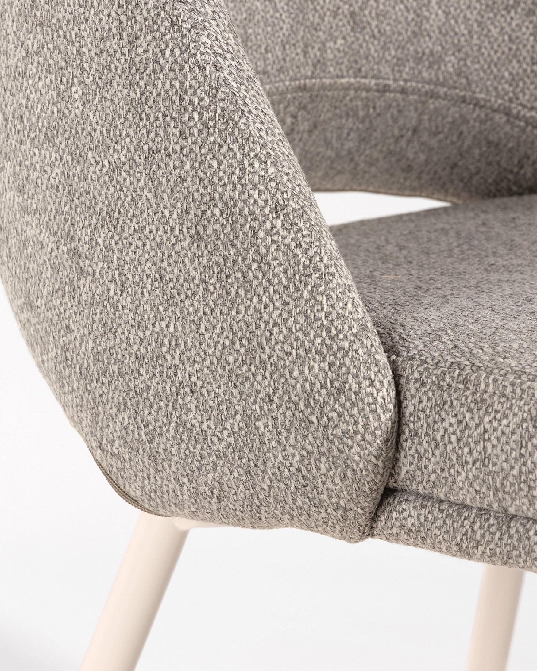 Aman chair with brown upholstery and ivory metal legs