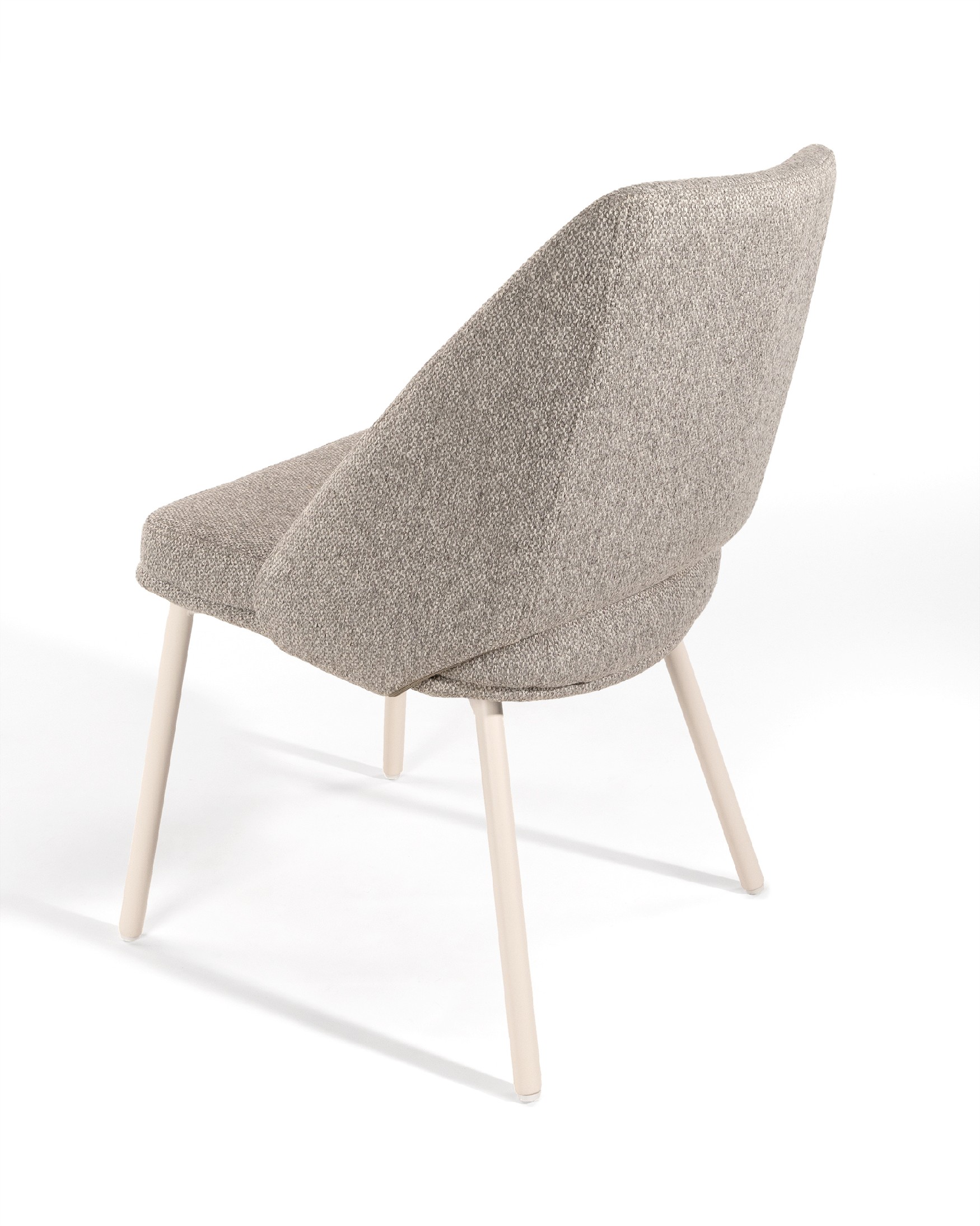 Aman chair with brown upholstery and ivory metal legs