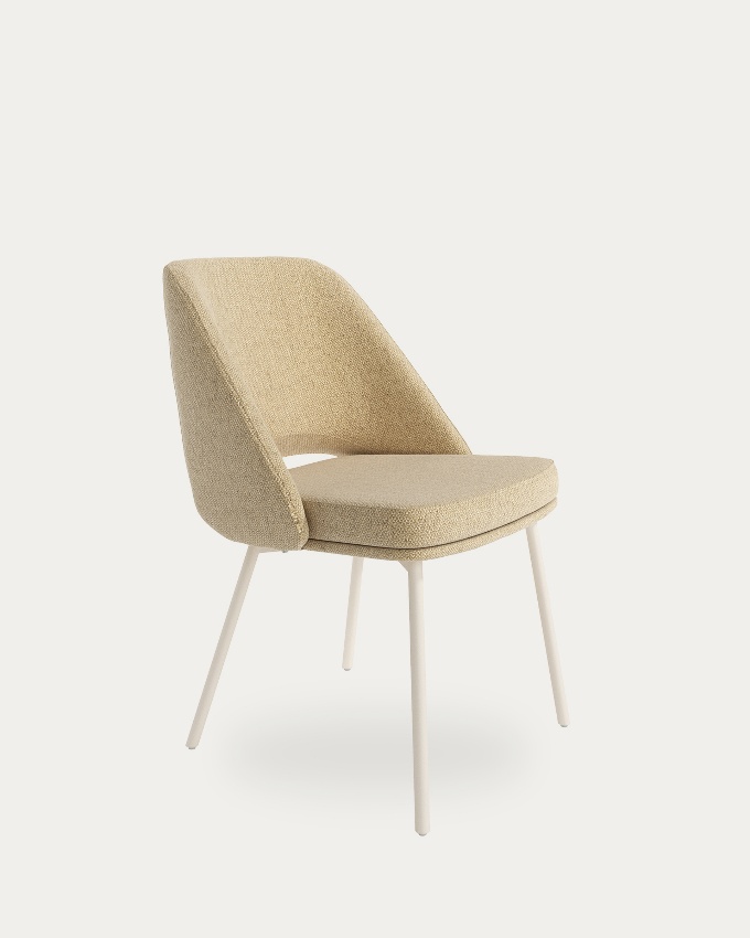 Aman chair with mustard upholstery and ivory metal legs