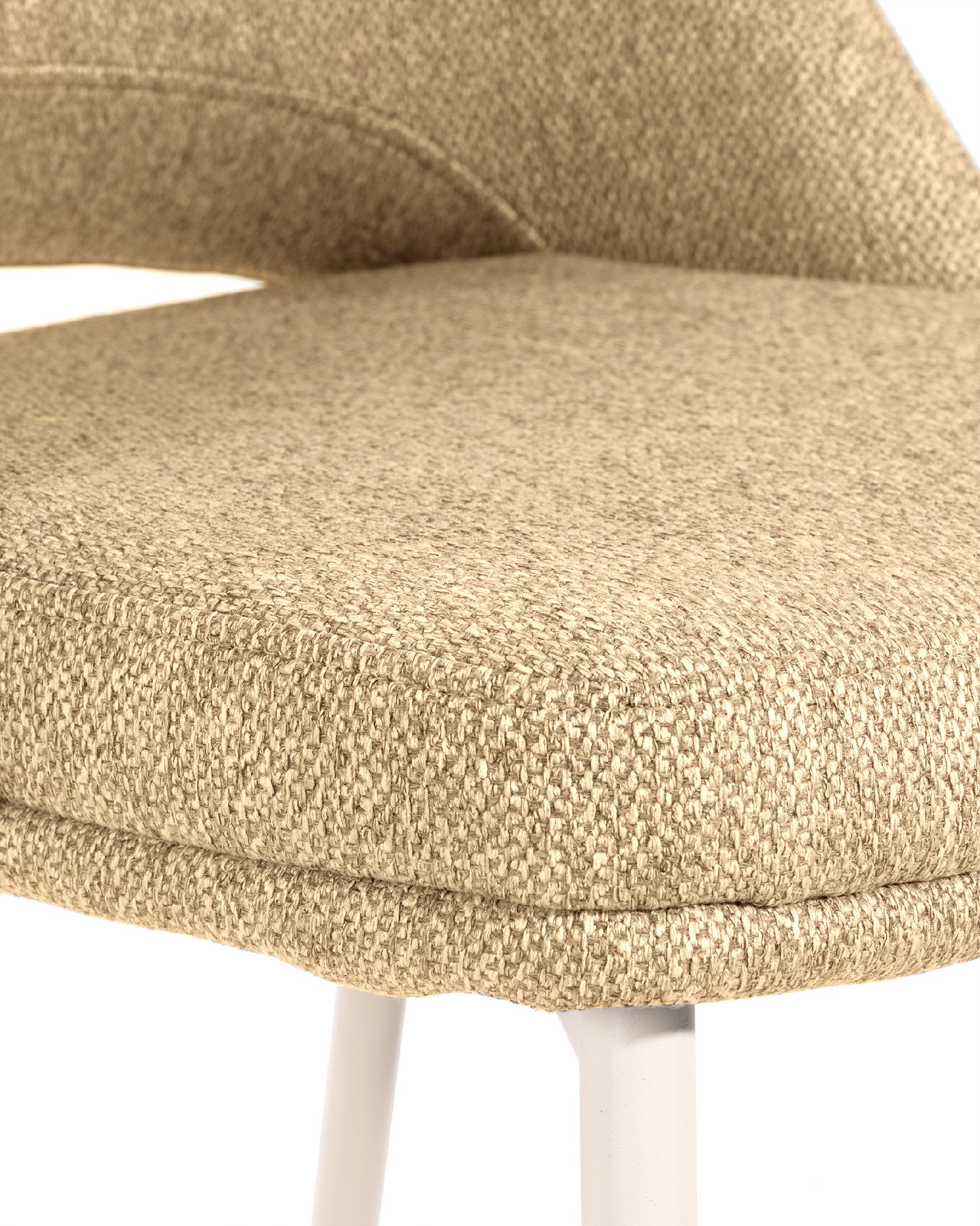 Chaise Aman avec un revêtement moutarde et des pieds métalliques ivoire