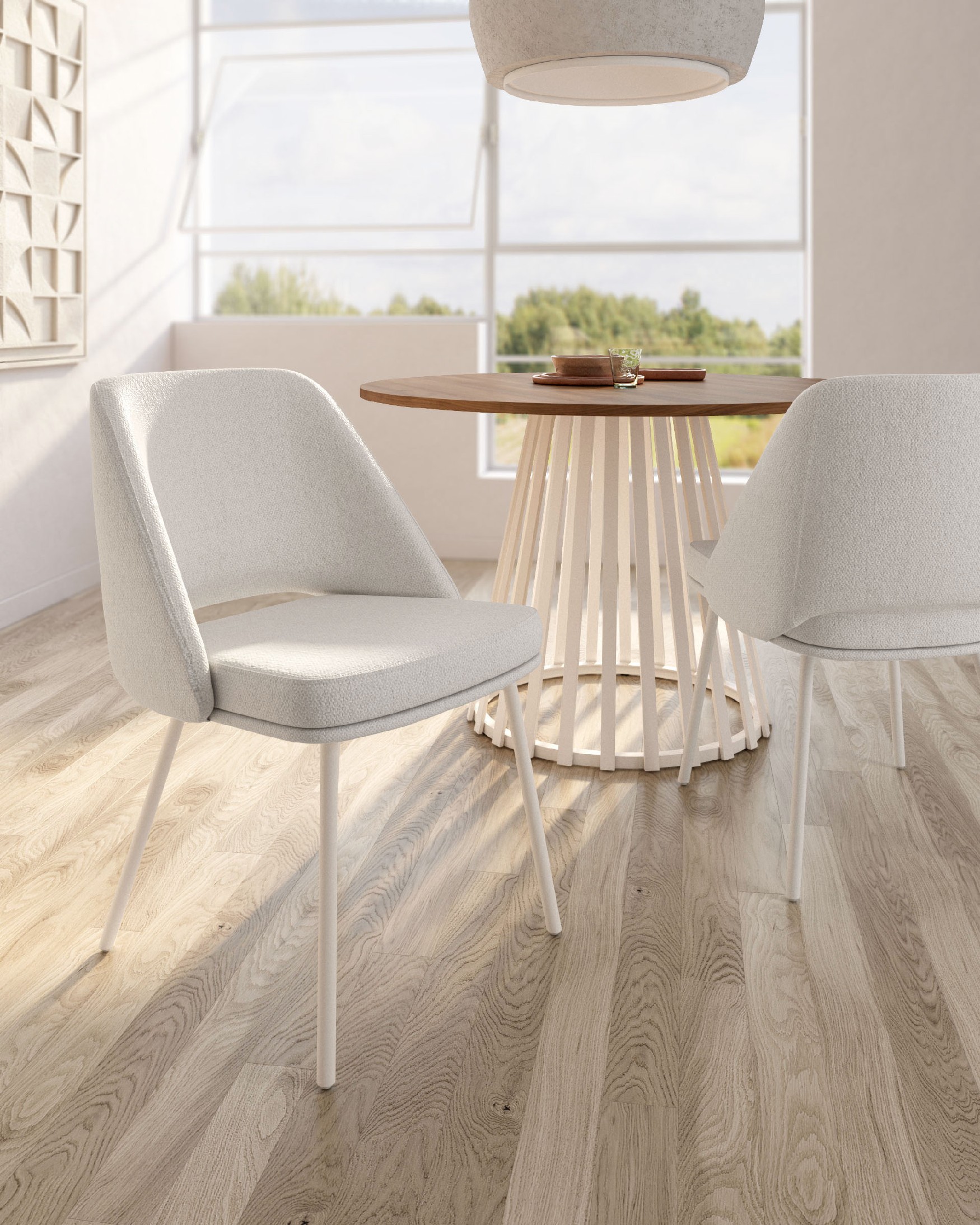 Chaise Aman avec rembourrage nacré et pieds métalliques ivoire