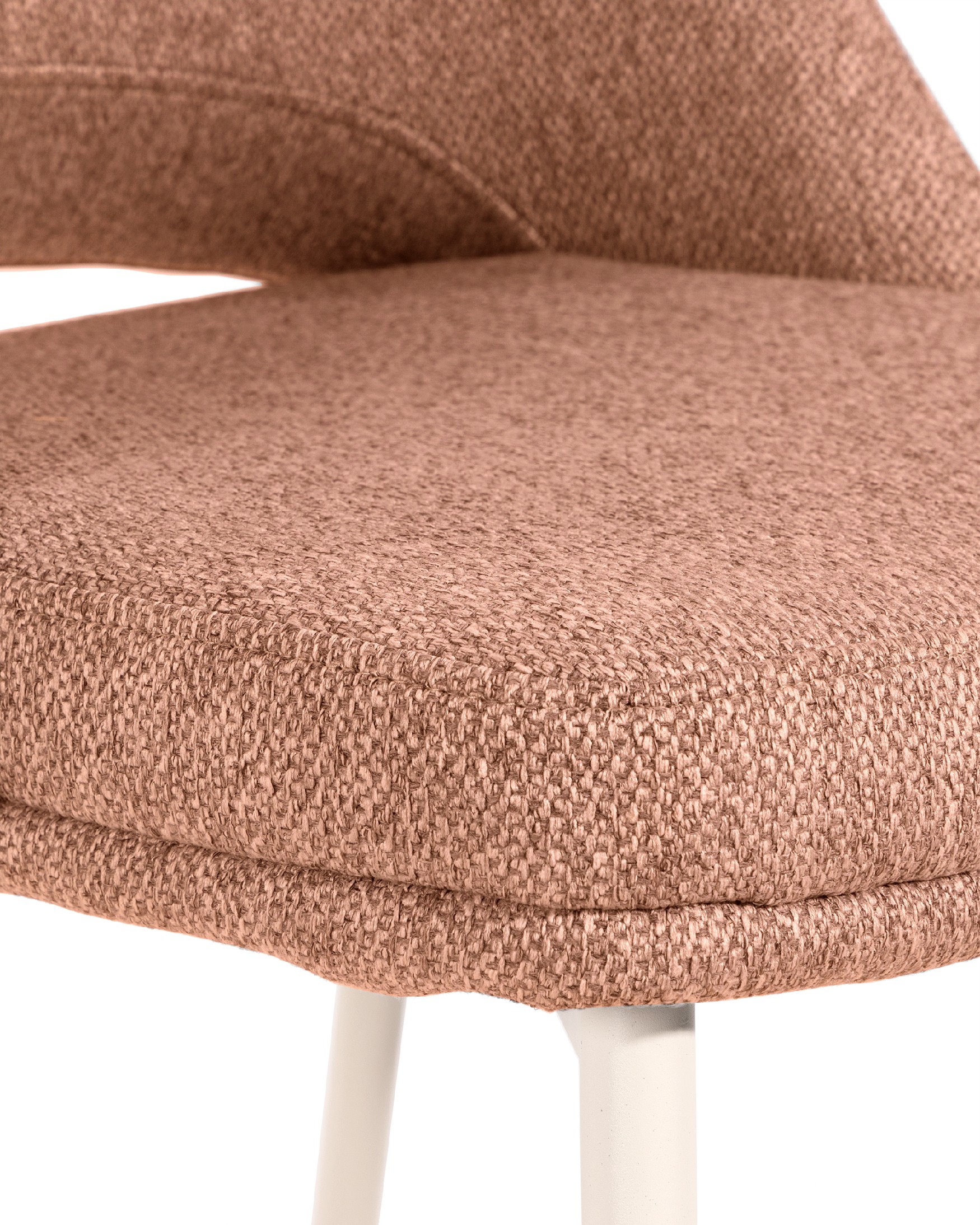 Aman chair with salmon upholstery and ivory metal legs