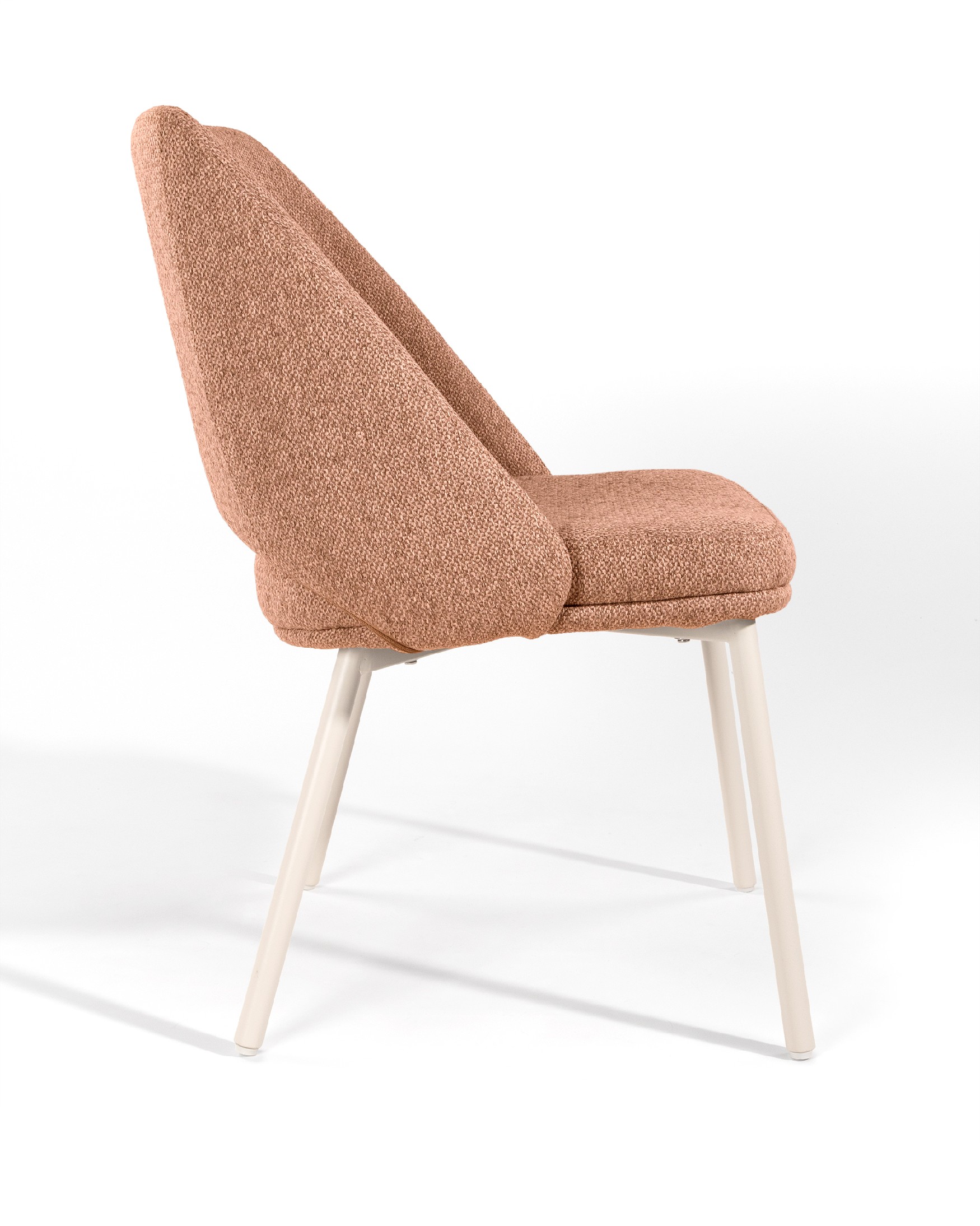 Aman chair with salmon upholstery and ivory metal legs