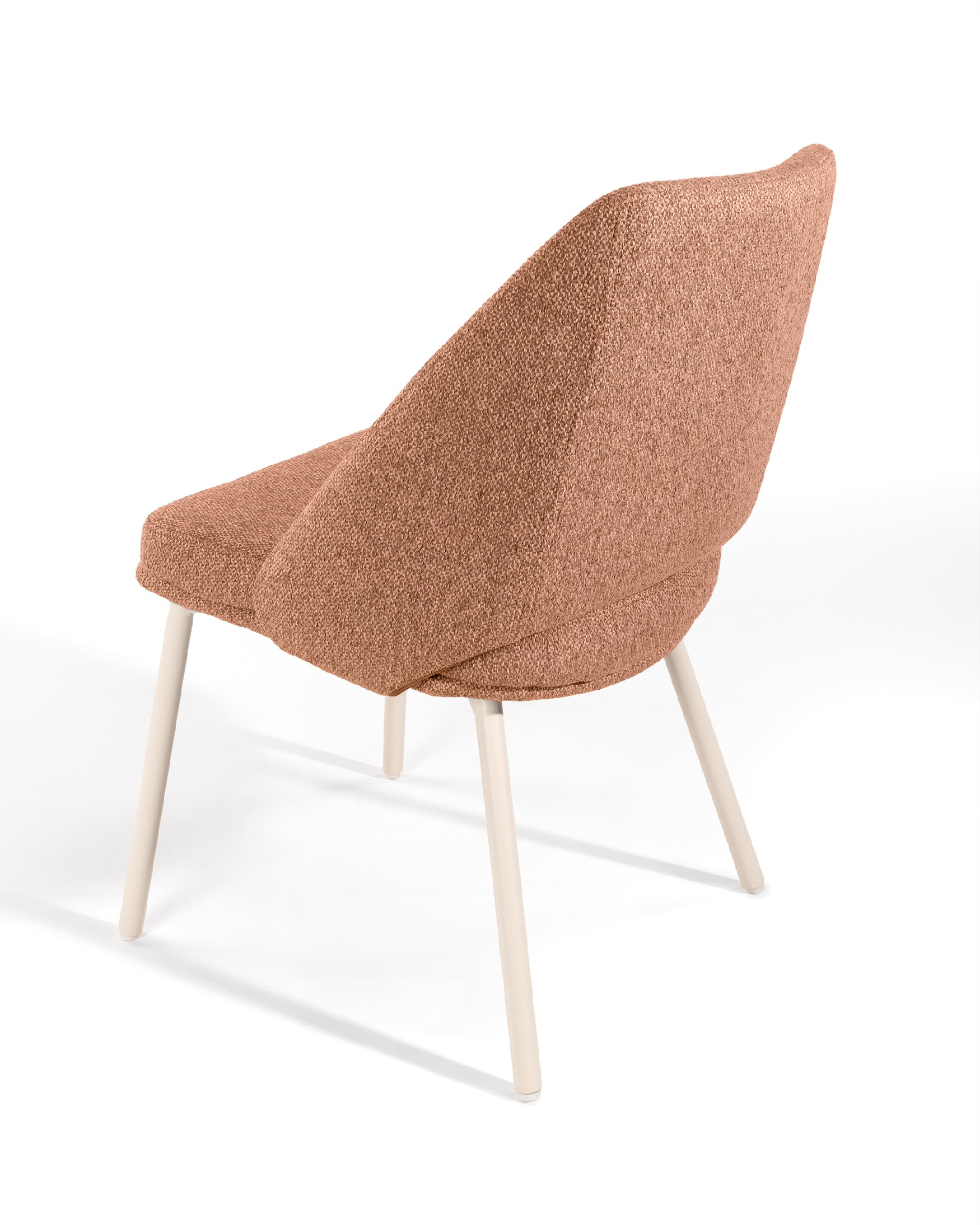 Aman chair with salmon upholstery and ivory metal legs