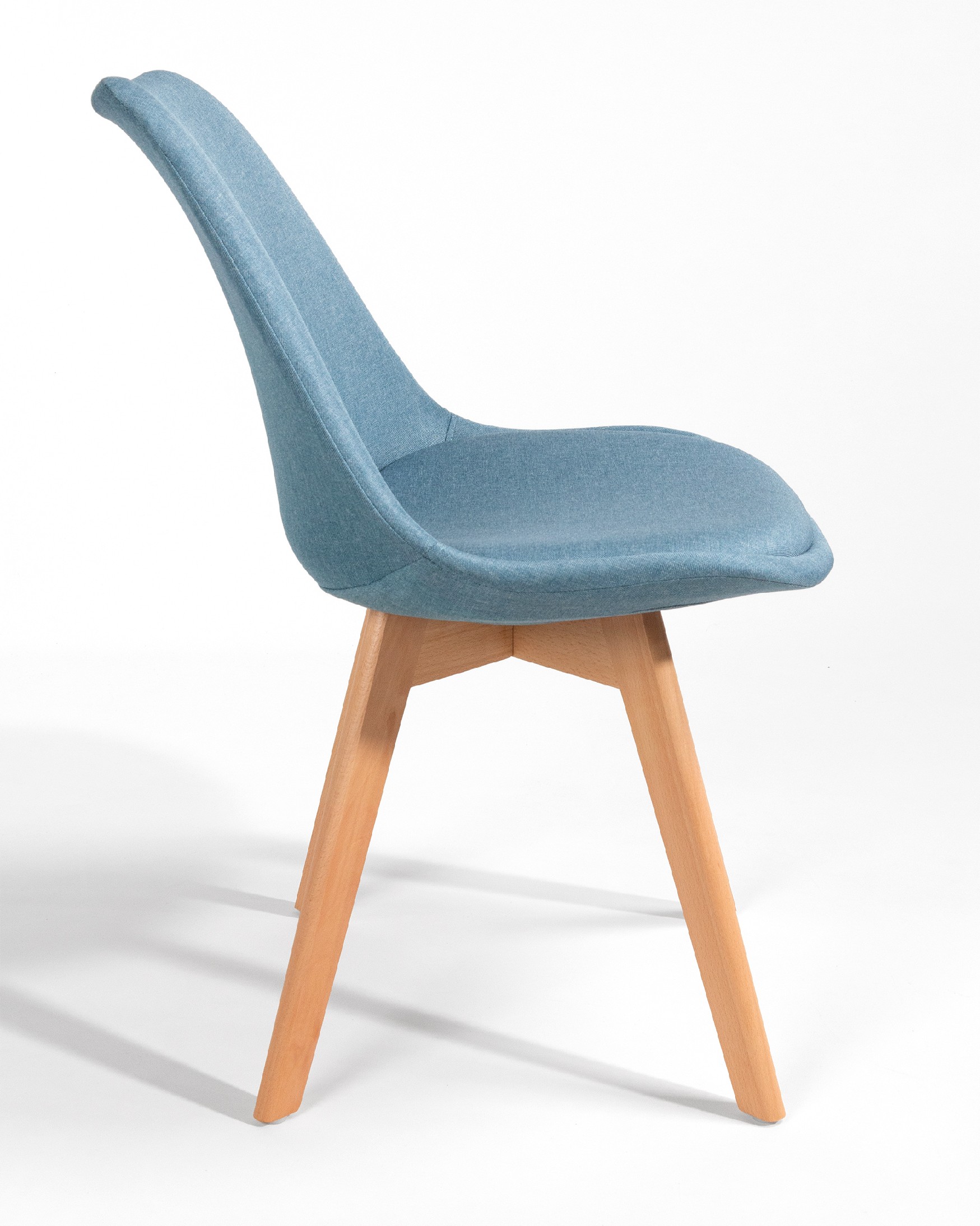 Amsterdam chair with blue upholstery and wooden legs