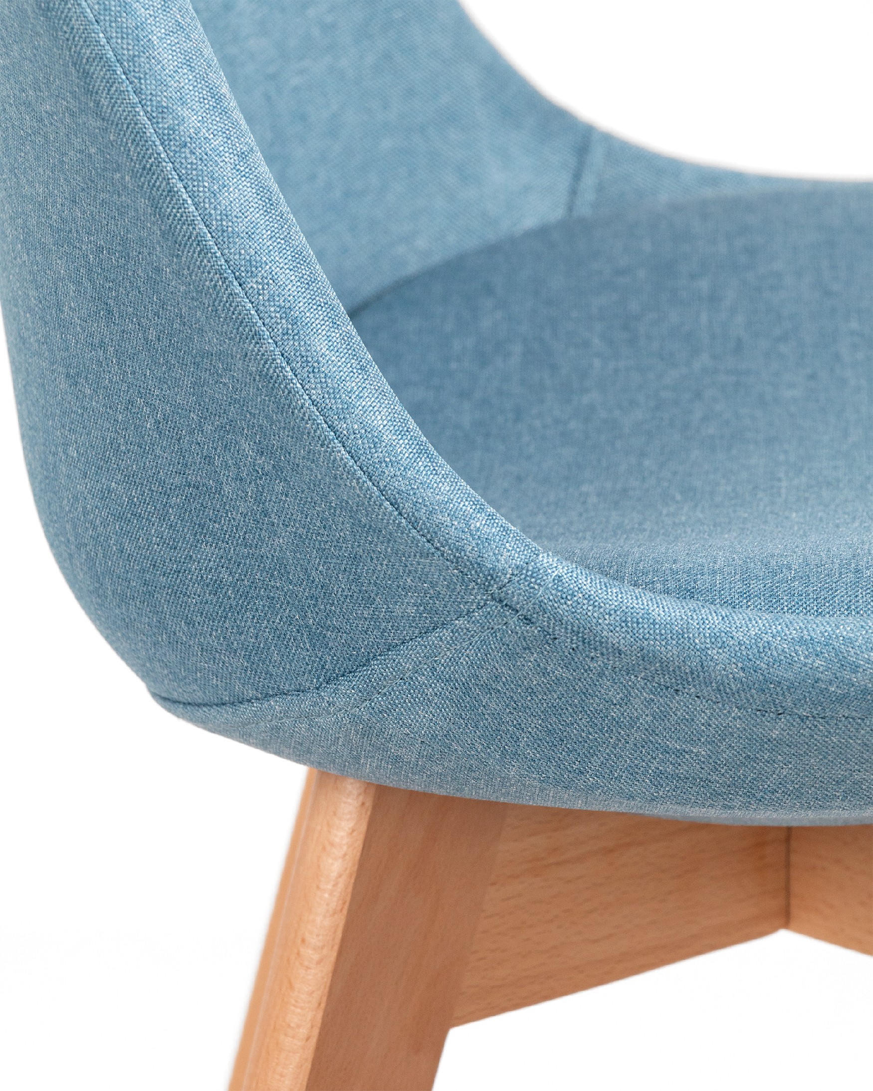 Amsterdam chair with blue upholstery and wooden legs
