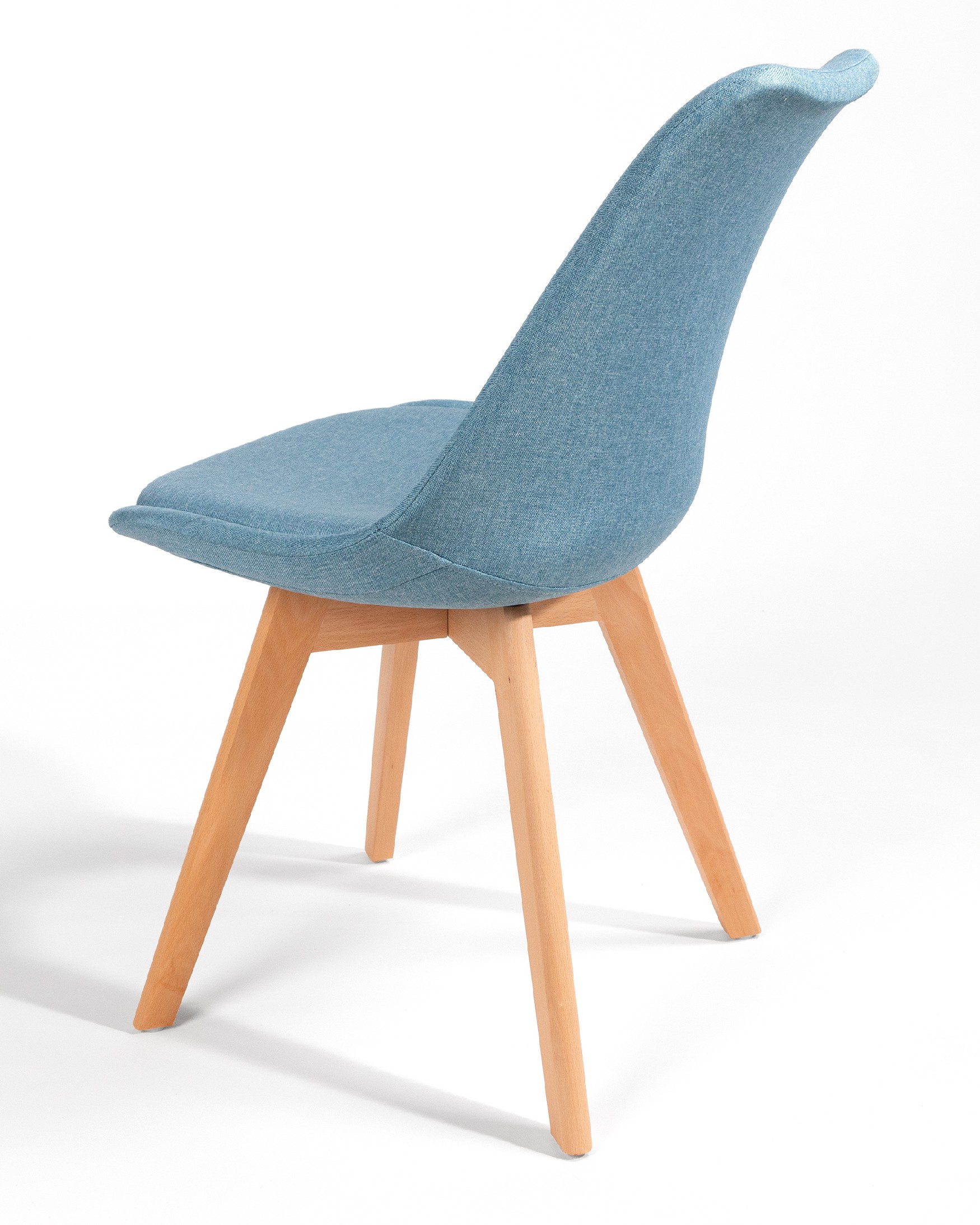 Amsterdam chair with blue upholstery and wooden legs