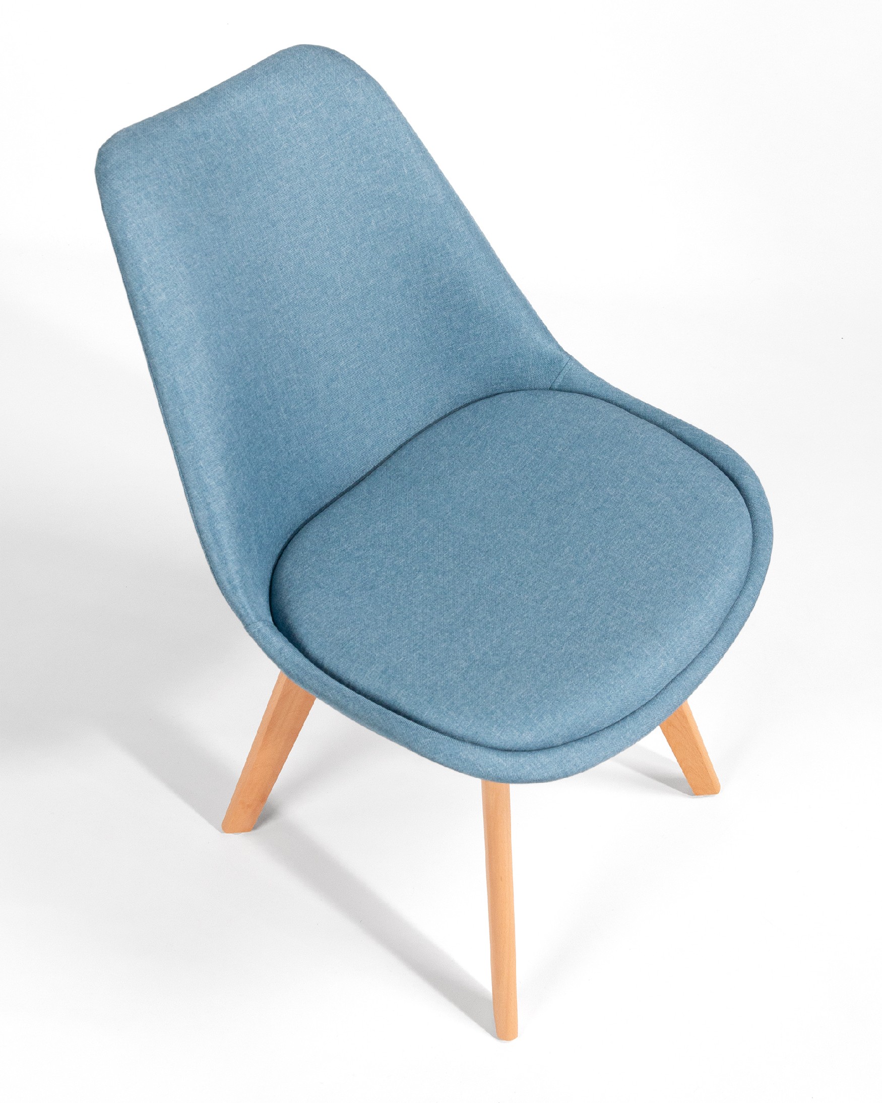 Amsterdam chair with blue upholstery and wooden legs