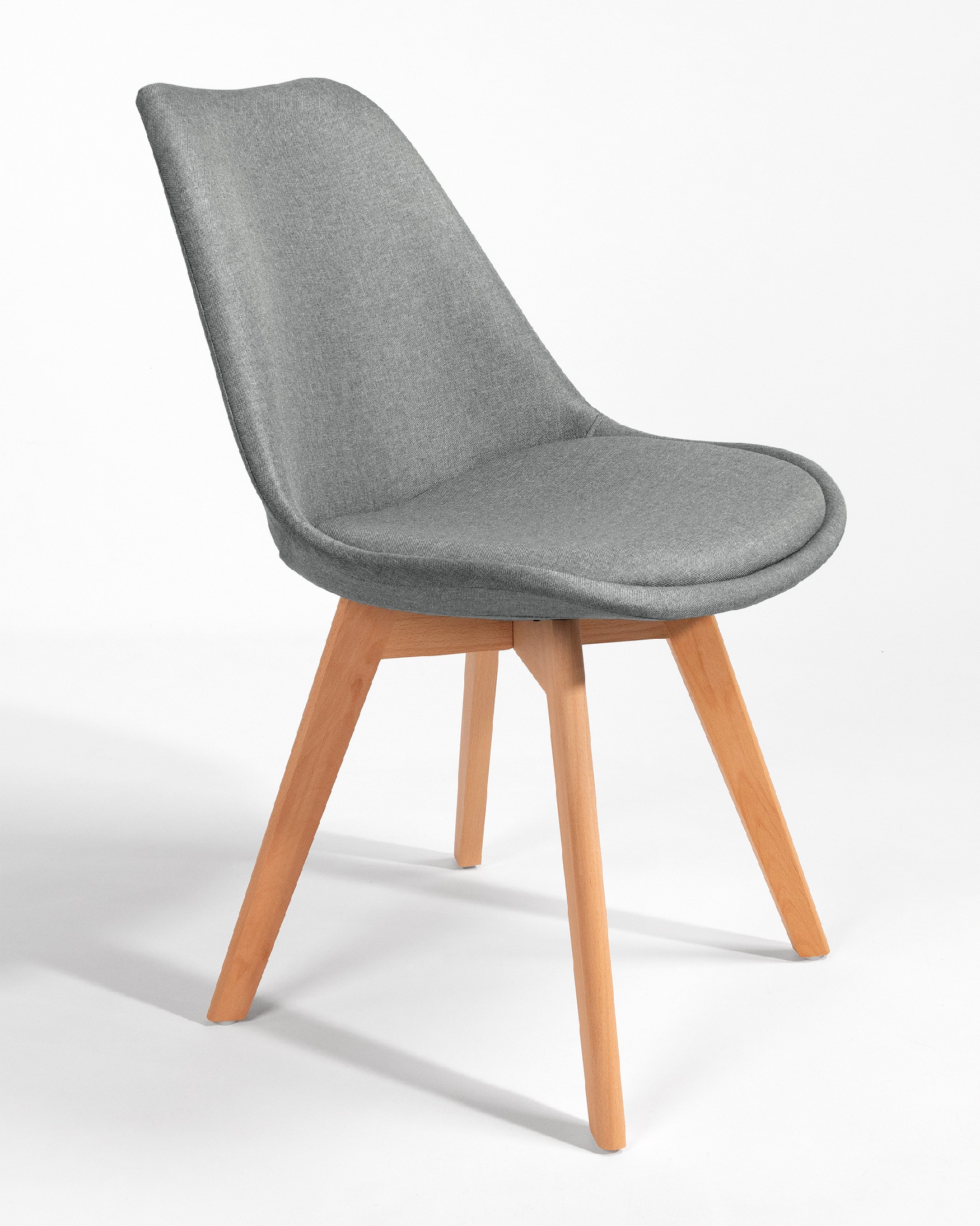 Amsterdam chair with gray upholstery and wooden legs