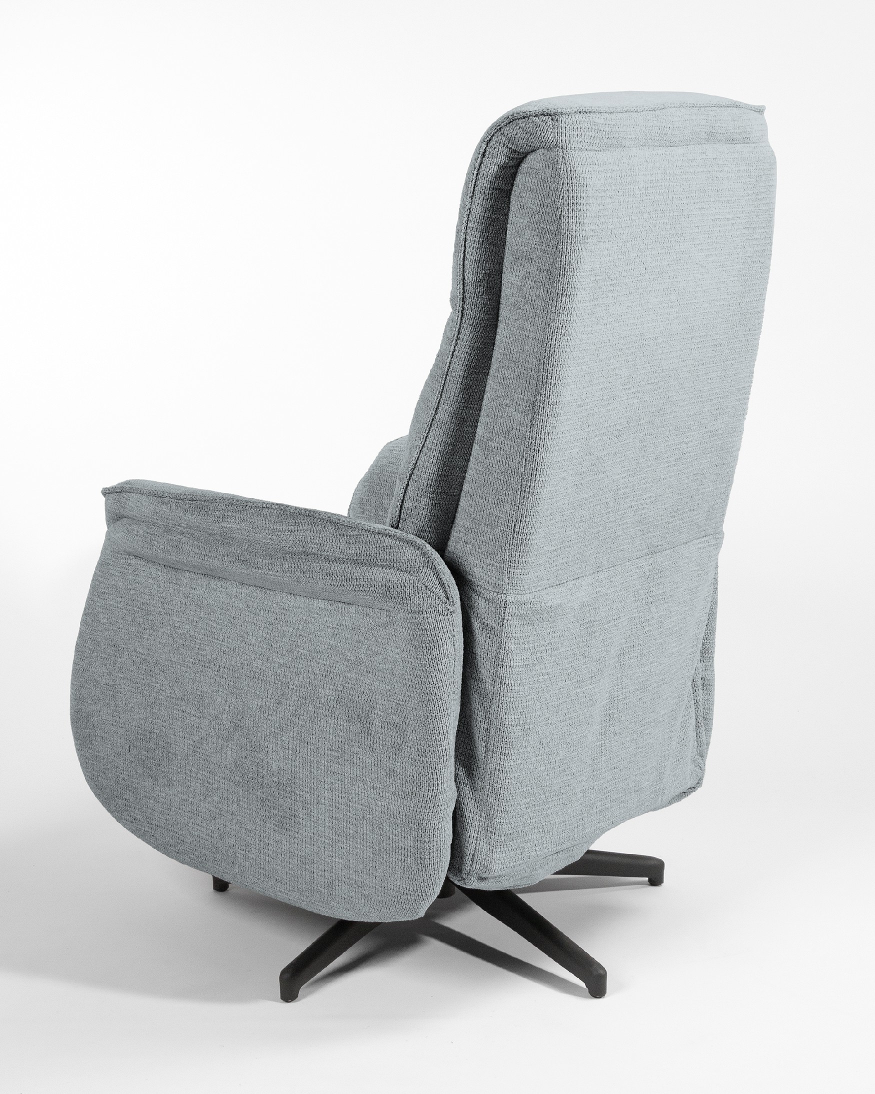 Anais electric swivel recliner with gray upholstery and black metal leg
