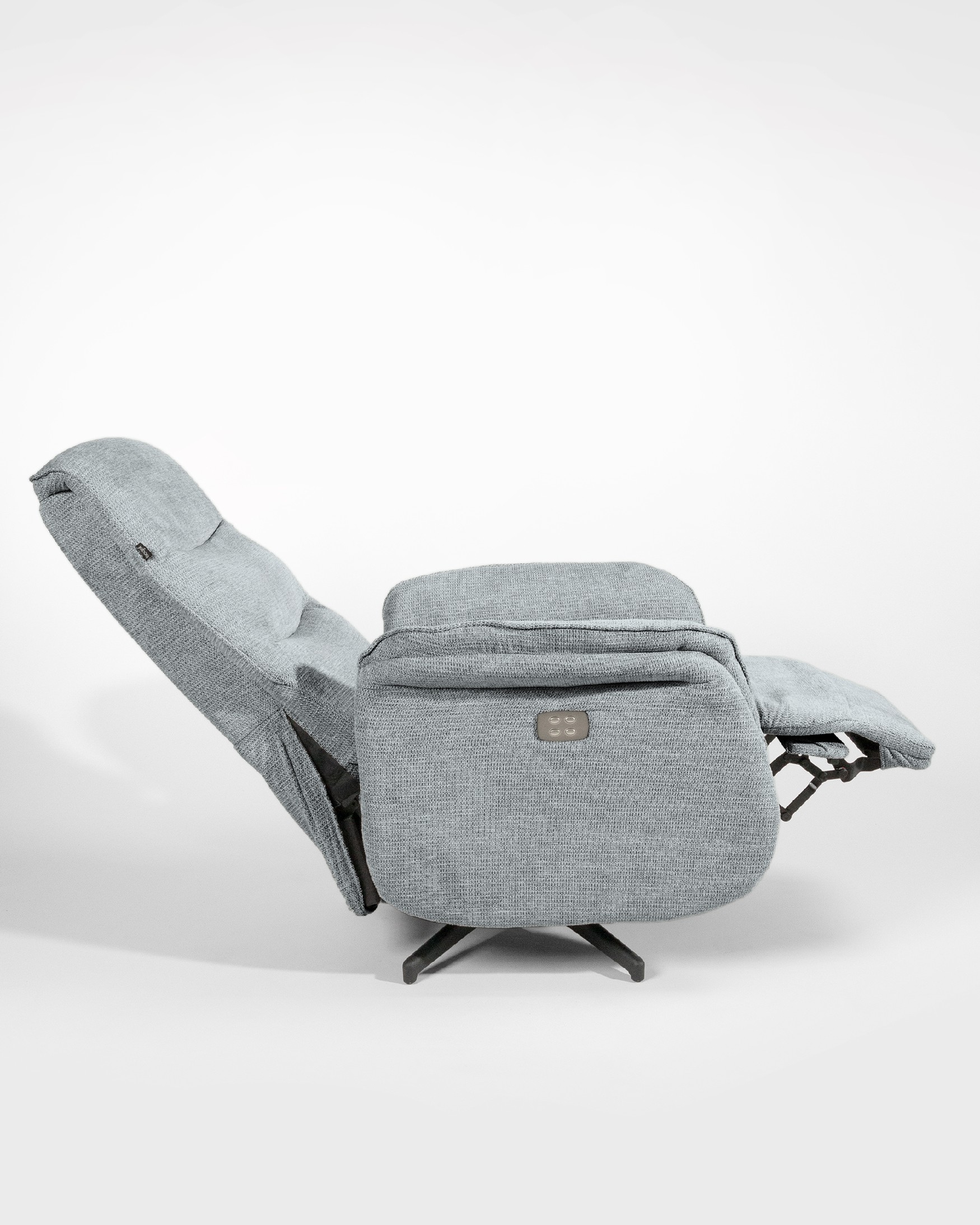 Anais electric swivel recliner with gray upholstery and black metal leg