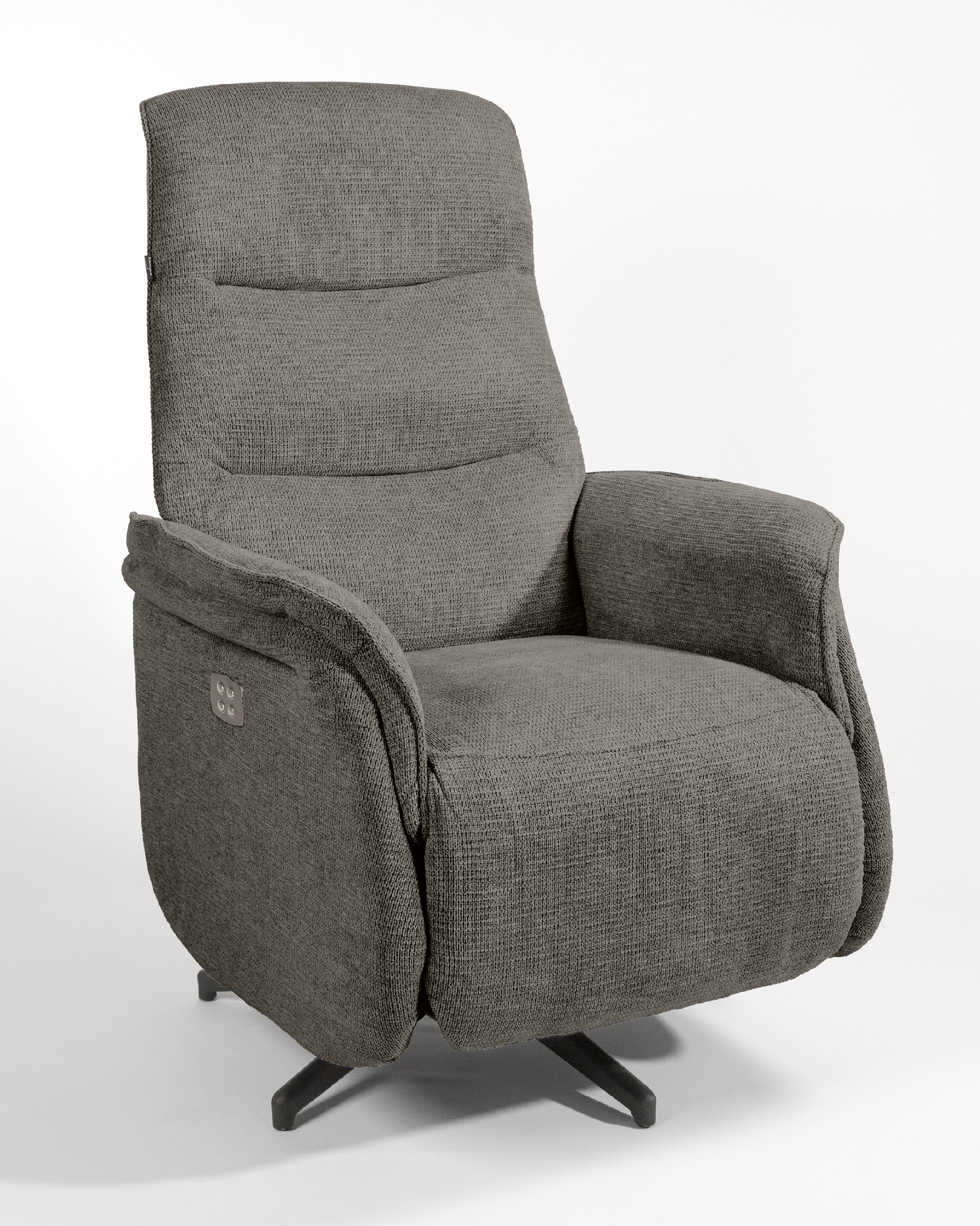Fauteuil relax électrique pivotant Anais avec revêtement ardoise et pied en métal noir