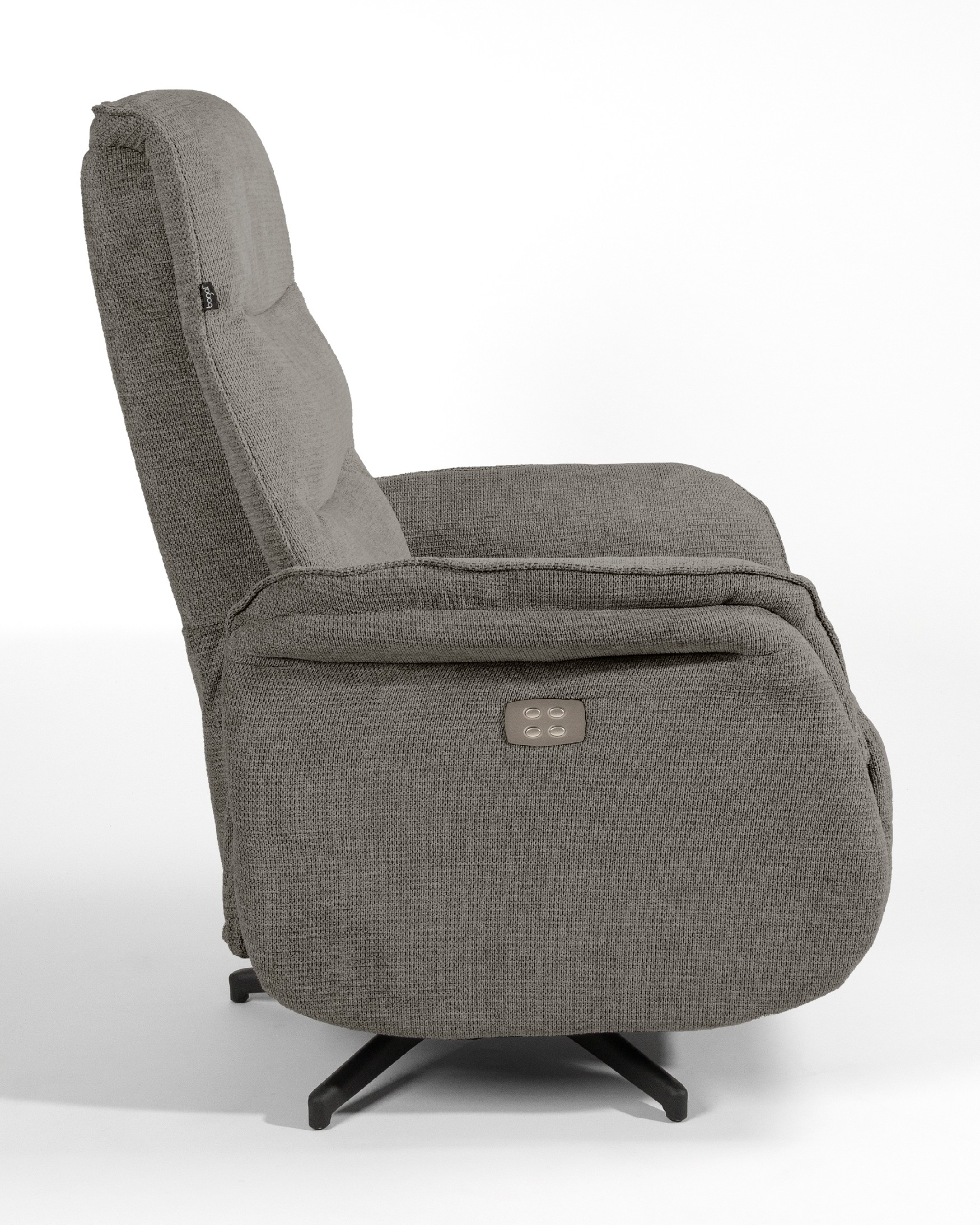Fauteuil relax électrique pivotant Anais avec revêtement ardoise et pied en métal noir