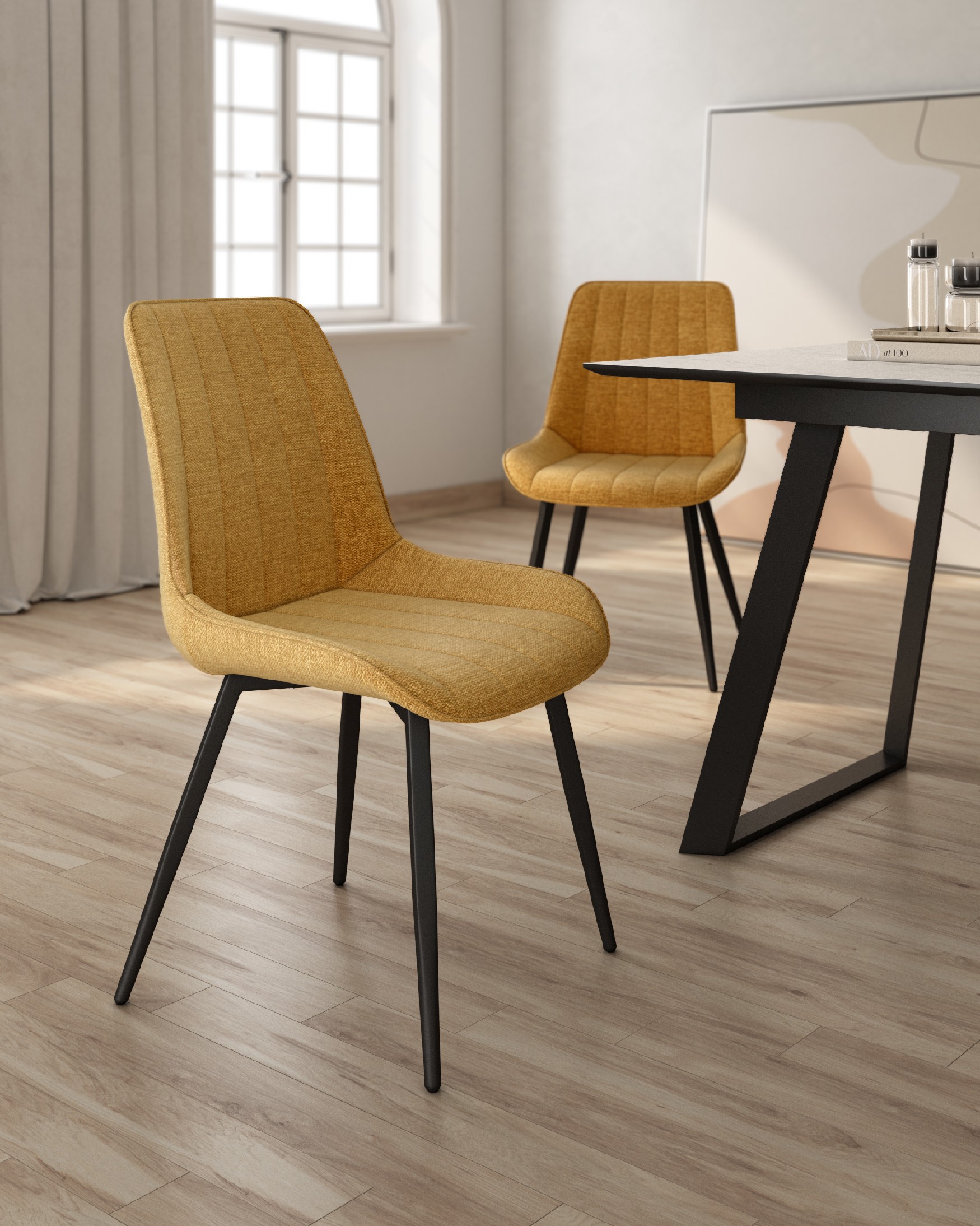 Ankara chair with mustard upholstery and black legs