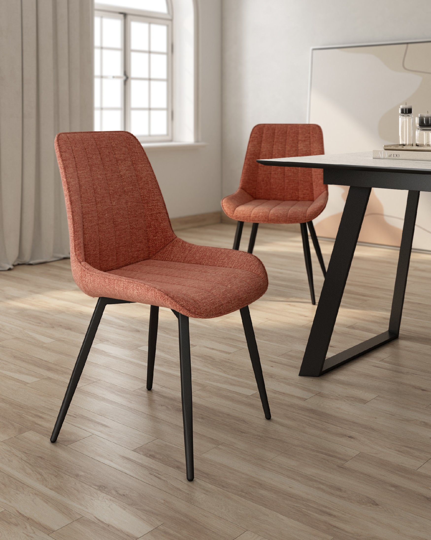 Silla Ankara con tapizado salmón y patas negras
