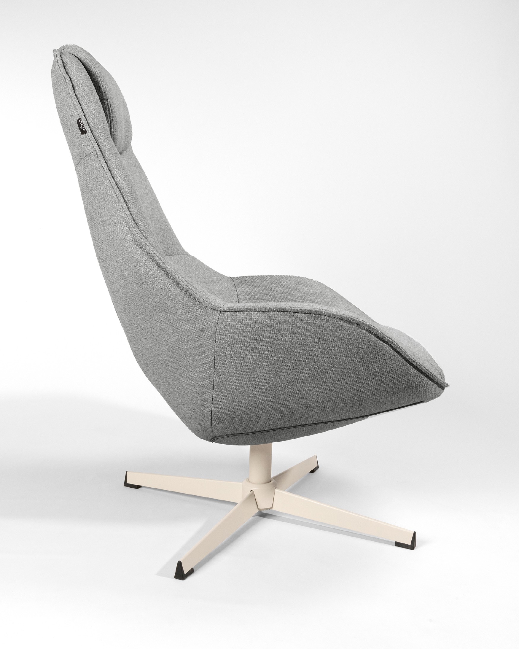Areca armchair with gray upholstery and ivory metal leg, 360° swivel