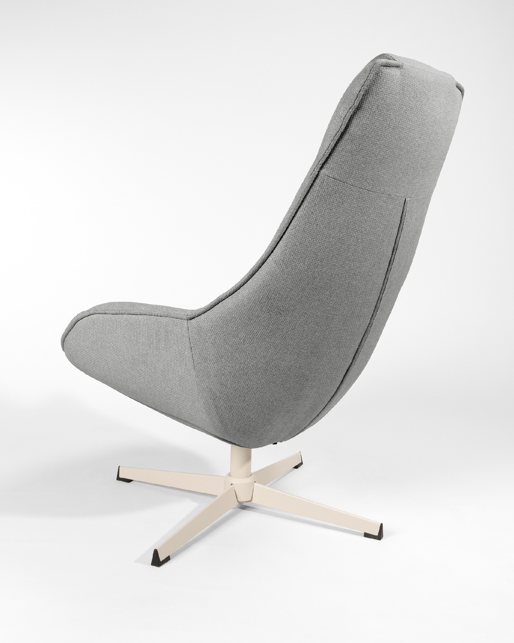 Areca armchair with gray upholstery and ivory metal leg, 360° swivel
