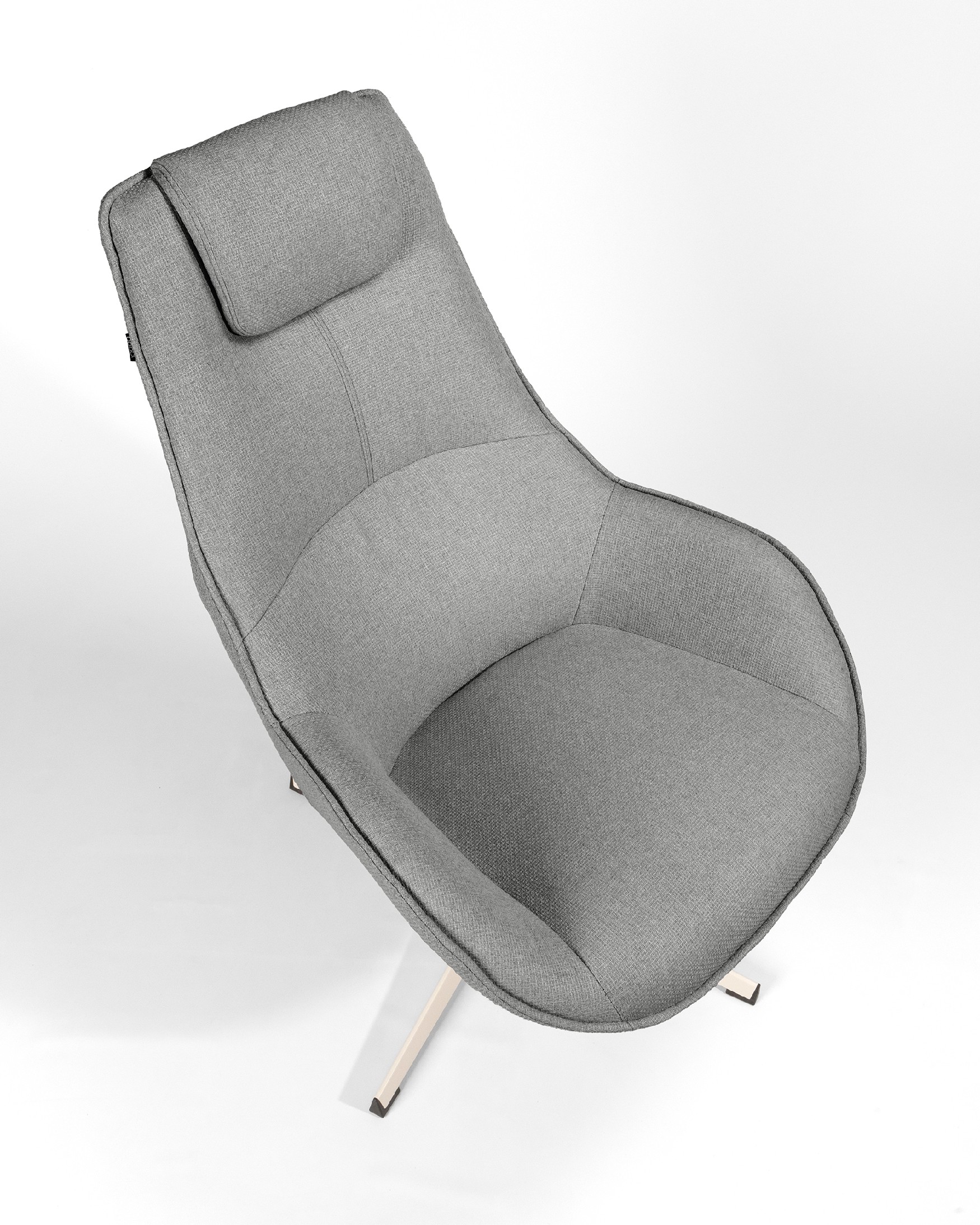 Areca armchair with gray upholstery and ivory metal leg, 360° swivel