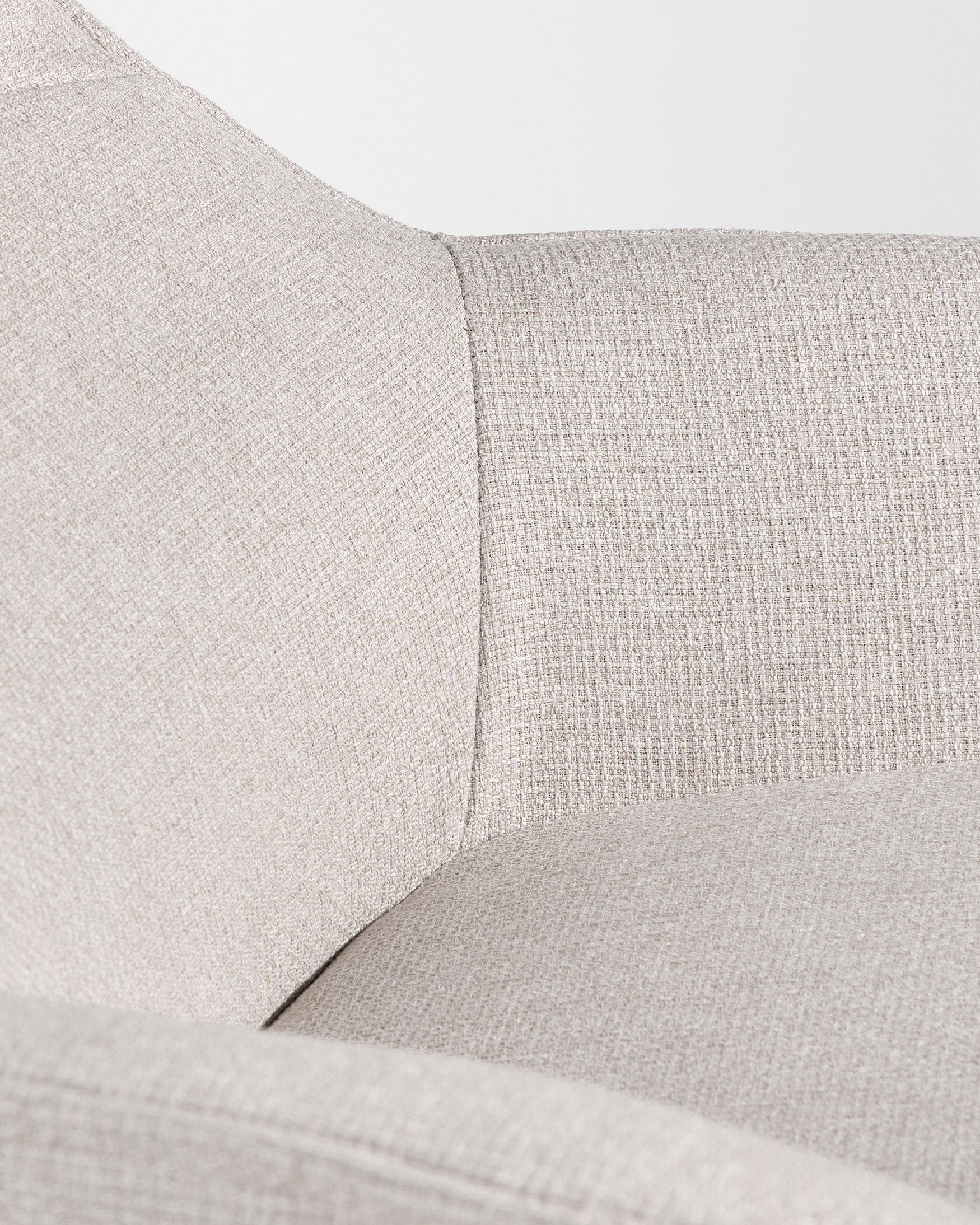 Areca armchair with pearl upholstery and ivory metal base, 360° swivel