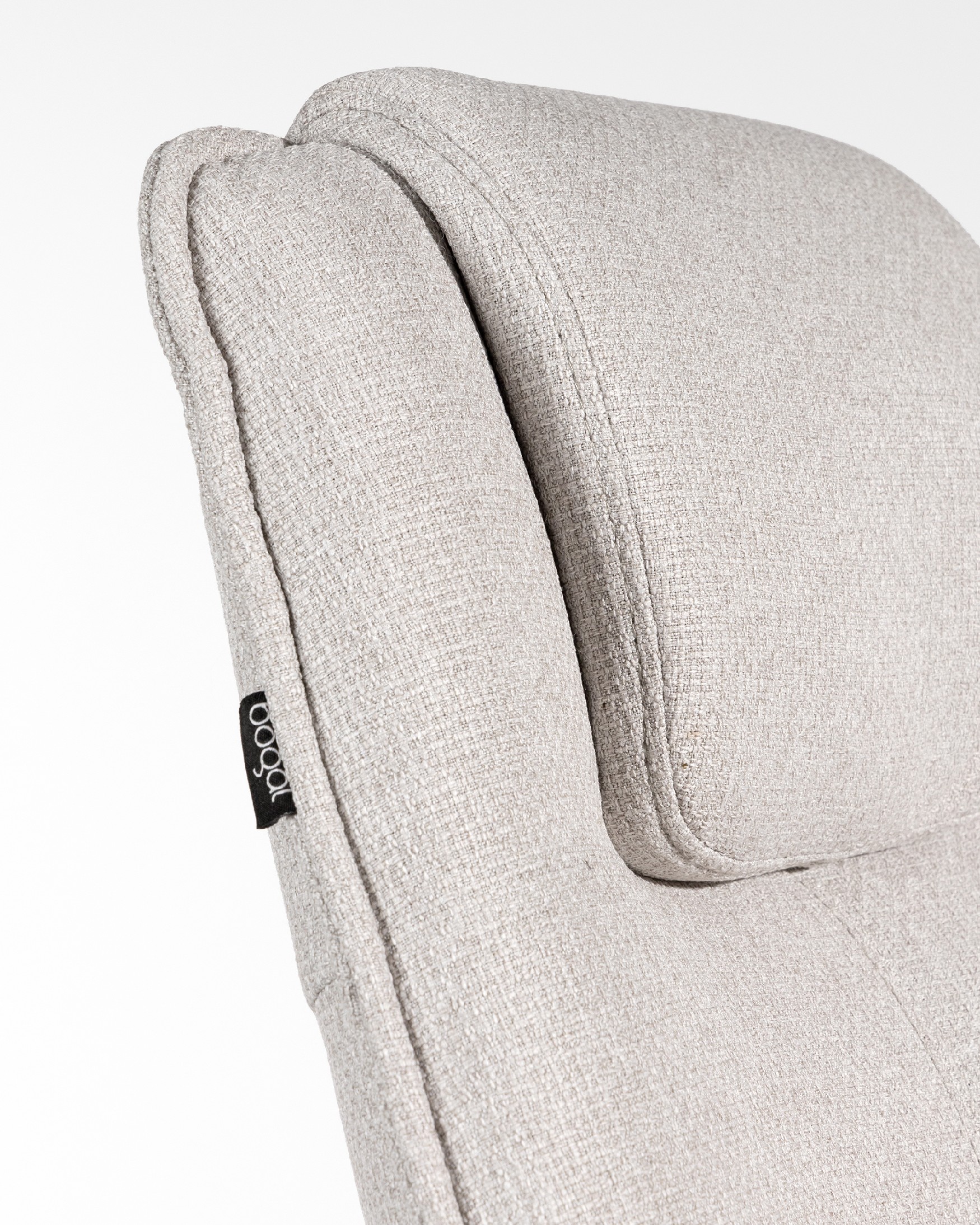Areca armchair with pearl upholstery and ivory metal base, 360° swivel