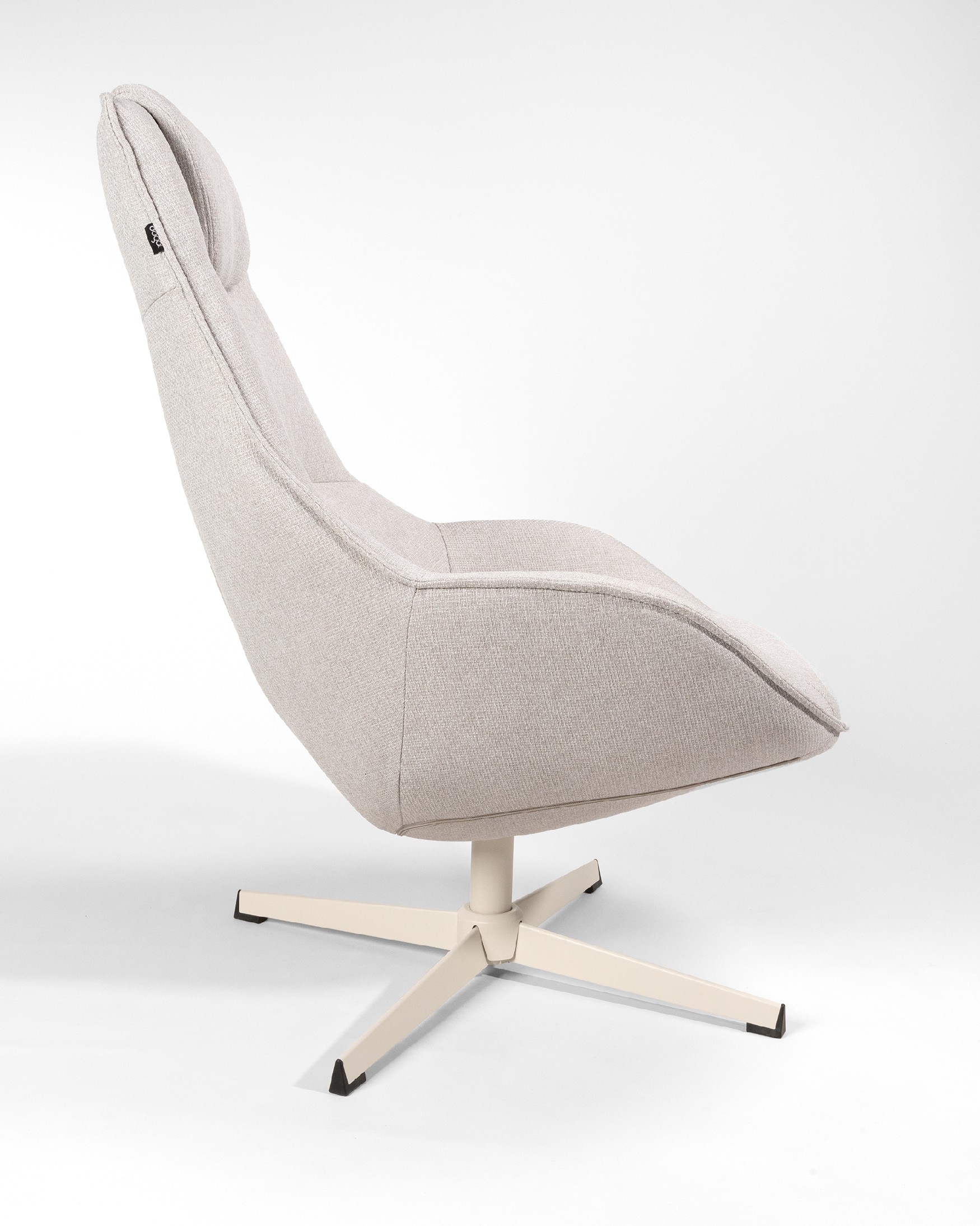 Areca armchair with pearl upholstery and ivory metal base, 360° swivel