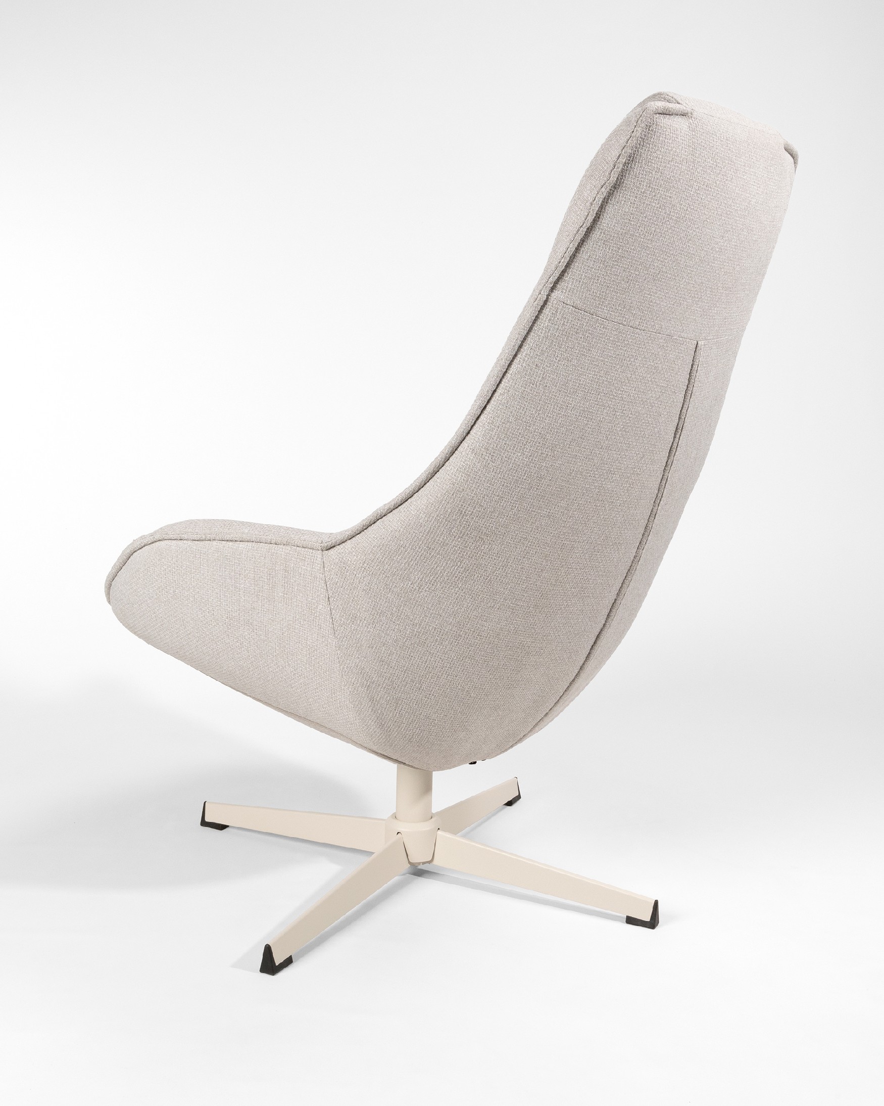 Areca armchair with pearl upholstery and ivory metal base, 360° swivel
