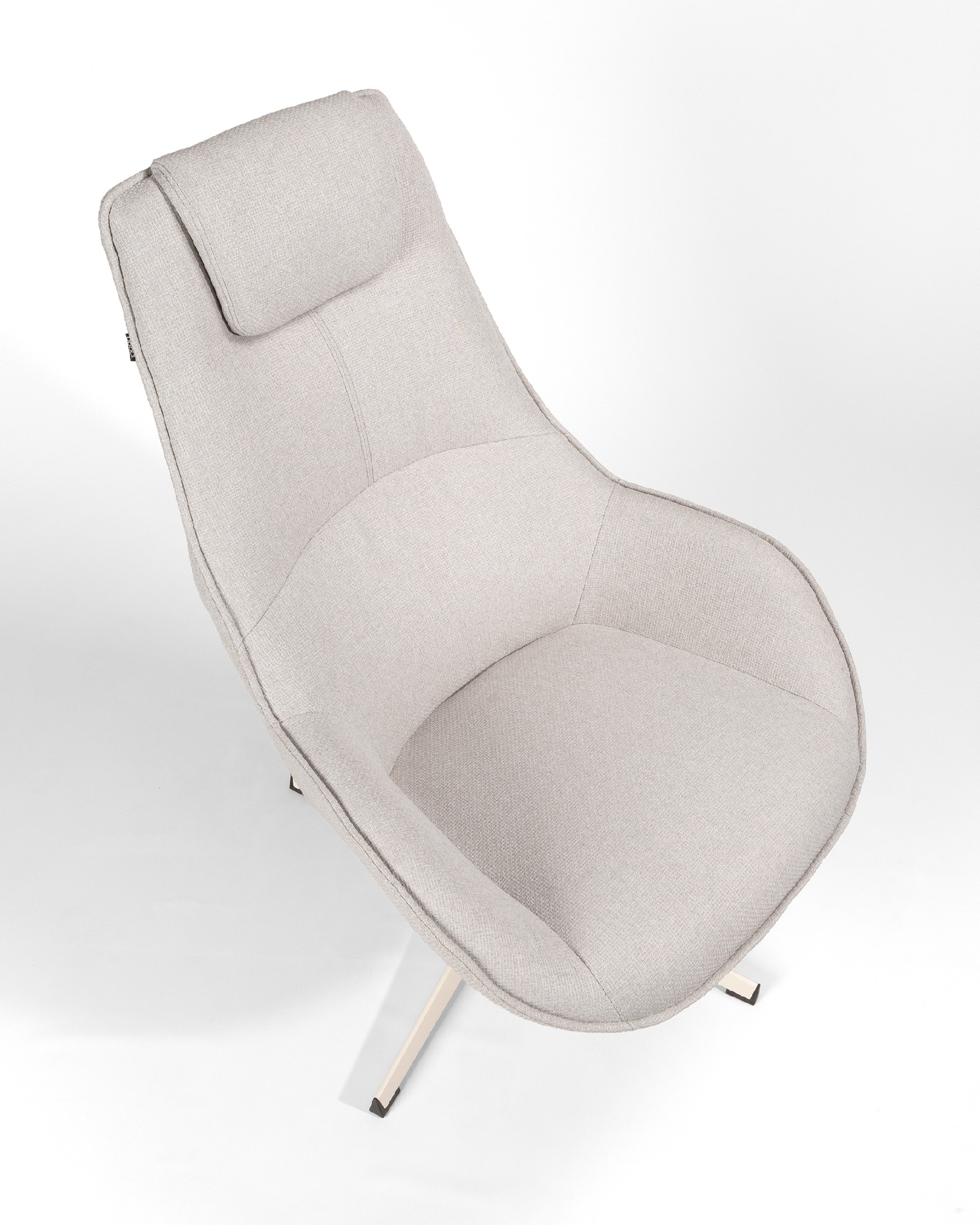Areca armchair with pearl upholstery and ivory metal base, 360° swivel