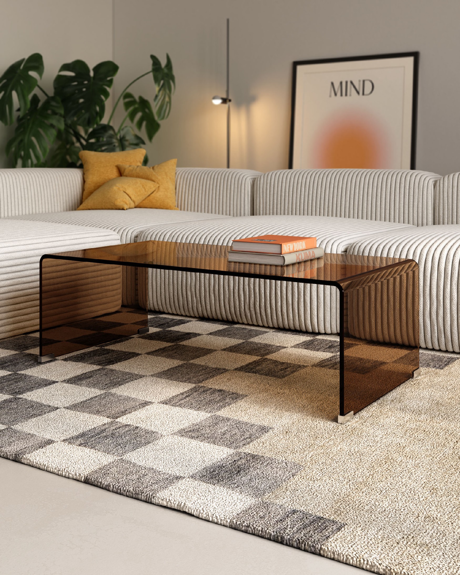Mesa auxiliar Ares de cristal templado color marrón (12 mm) 110 x 36 cm
