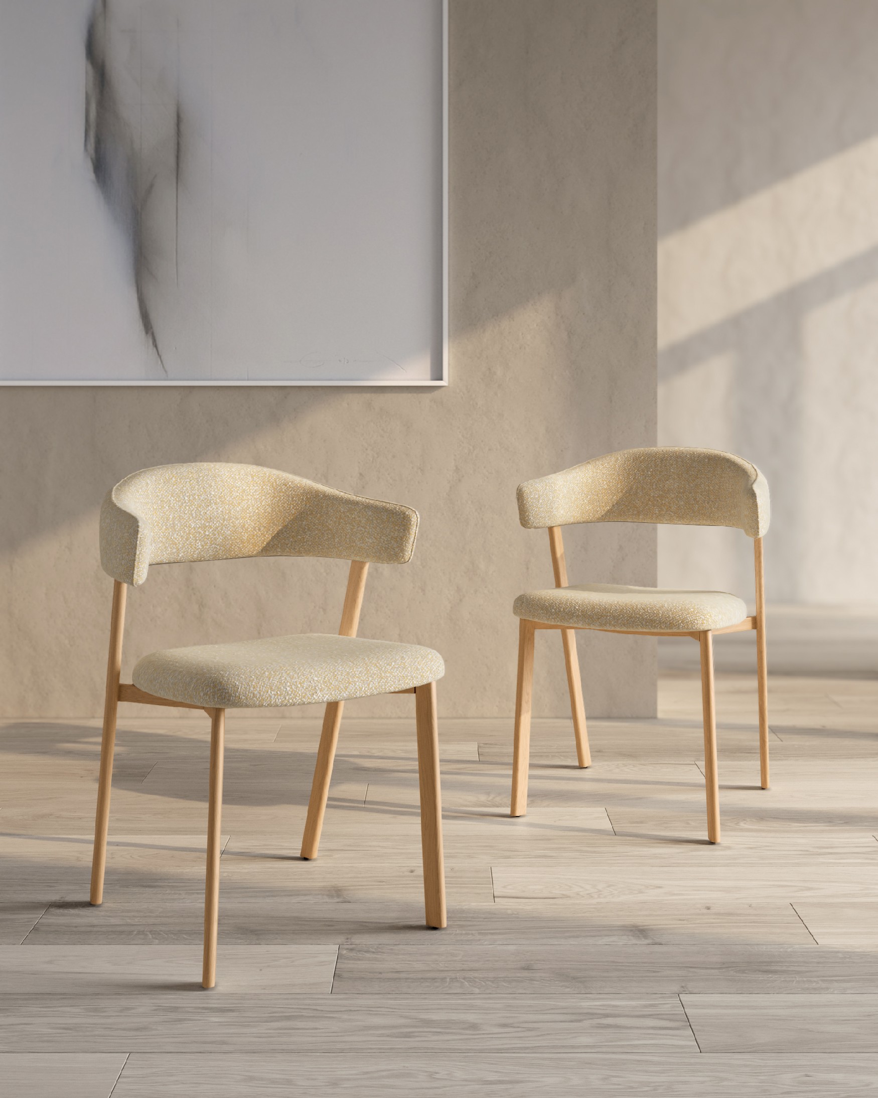 Chaise Arica avec revêtement miel et structure métallique avec finition bois