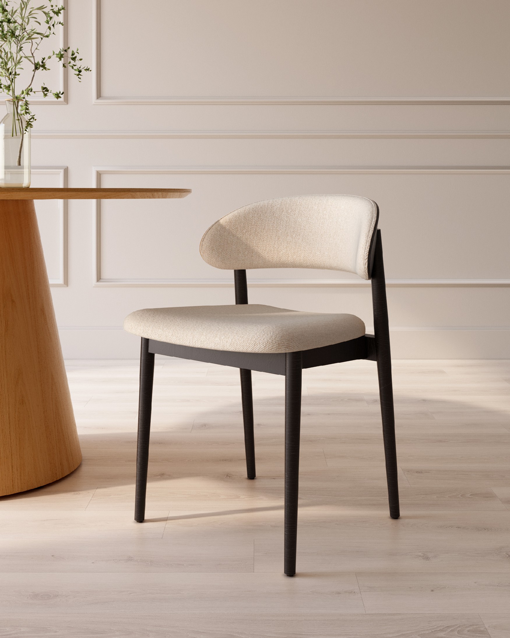 Ariel chair with mother-of-pearl upholstery and black oak frame
