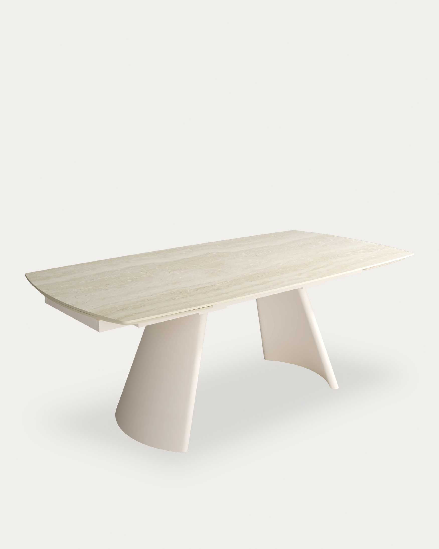 Table Arno ovale extensible avec finition en porcelaine travertin et structure métallique ivoire 200/240/280 x 100 cm