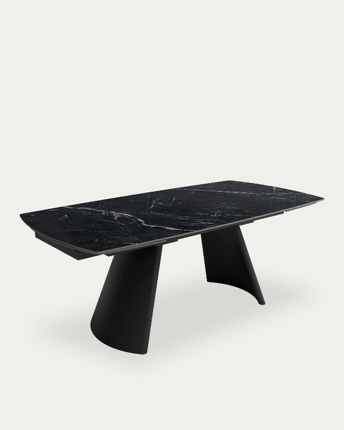 Table Arno oval extensible with black laurent porcelain finish and black metal structure 200/240/280 x 100 cm